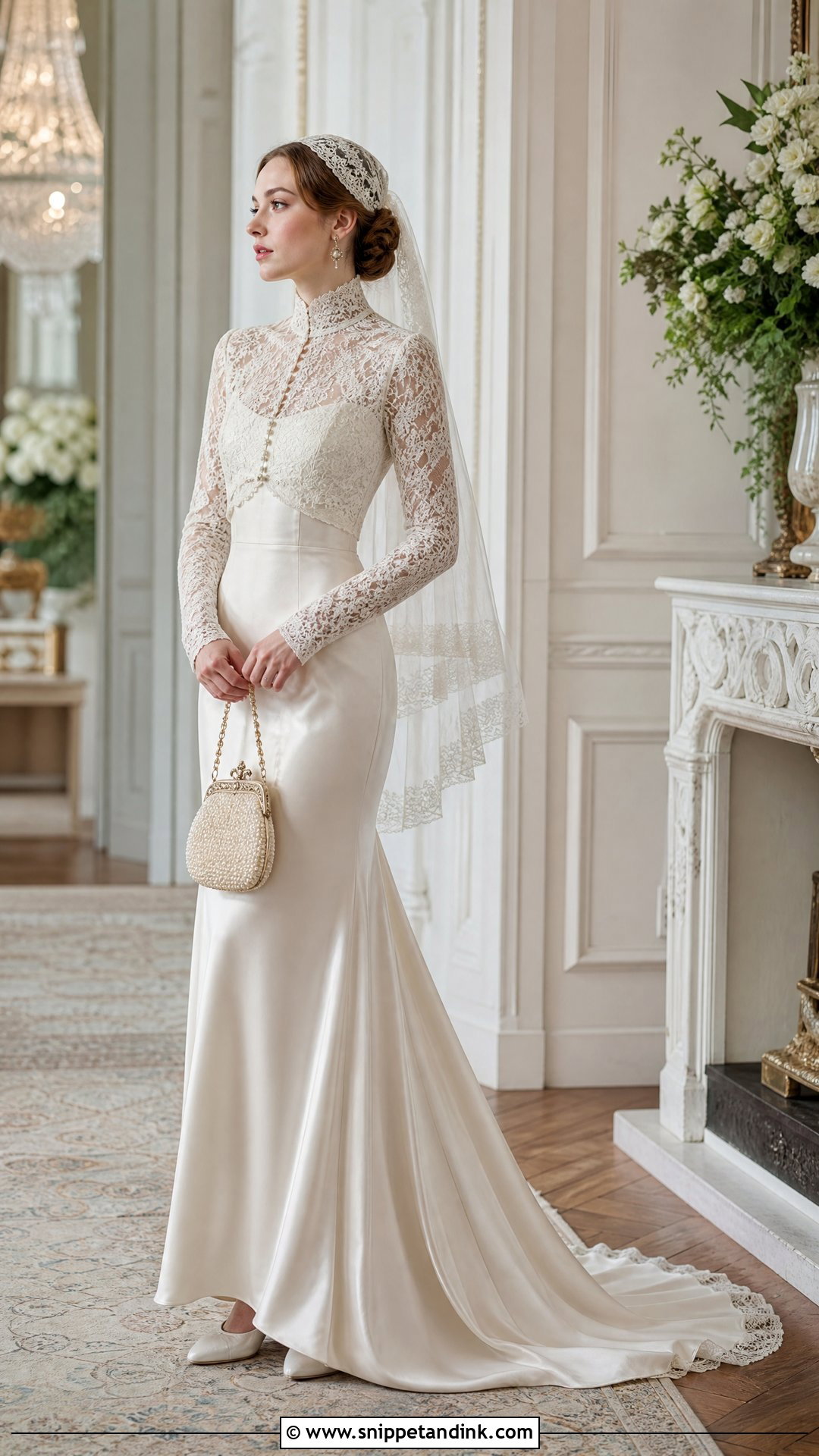 Victorian Lace Bolero With Vintage Satin Gown - Snippet and Ink - 25 Lace Bolero Wedding Ideas