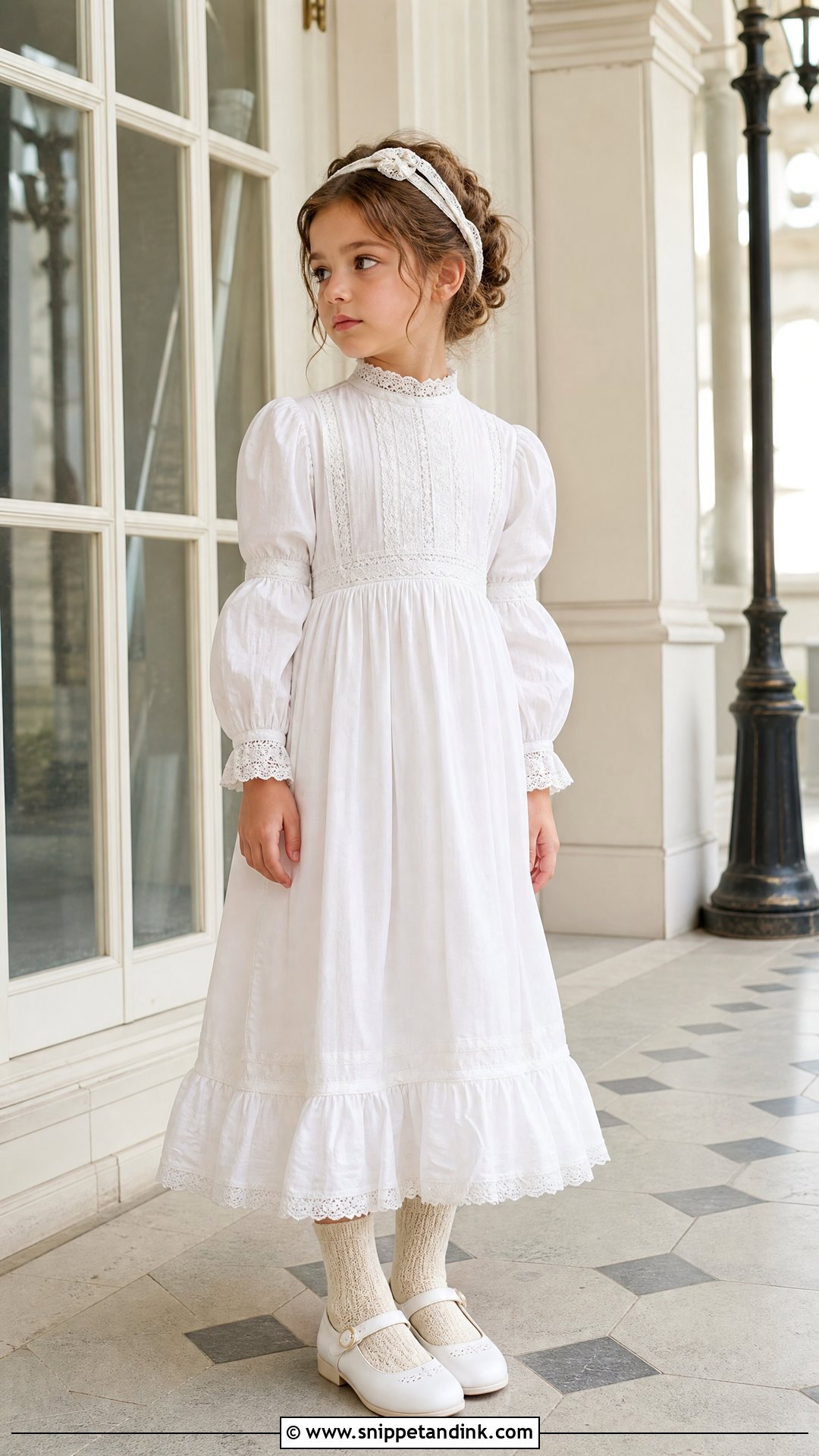 Victorian Little Bride Gown With High Neck - Snippet and Ink - 25 Little Bride Gown Styles for Kids