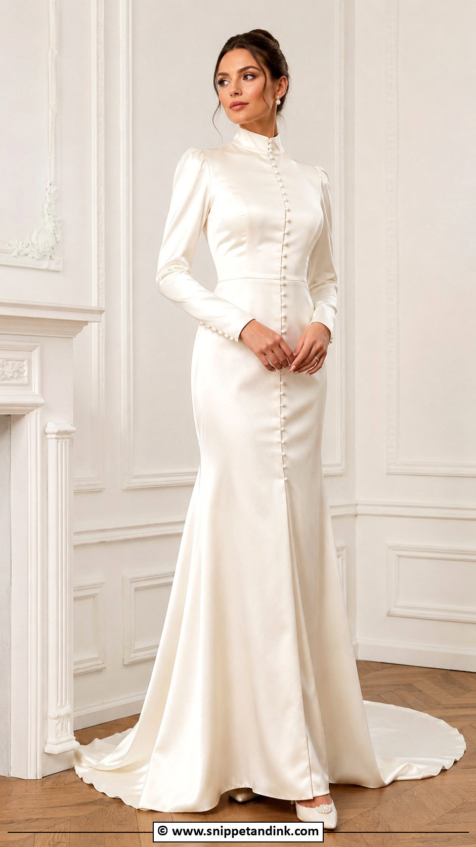 Victorian Long Sleeve Satin Wedding Dress - Snippet and Ink - 30 Victorian Wedding Dress Ideas