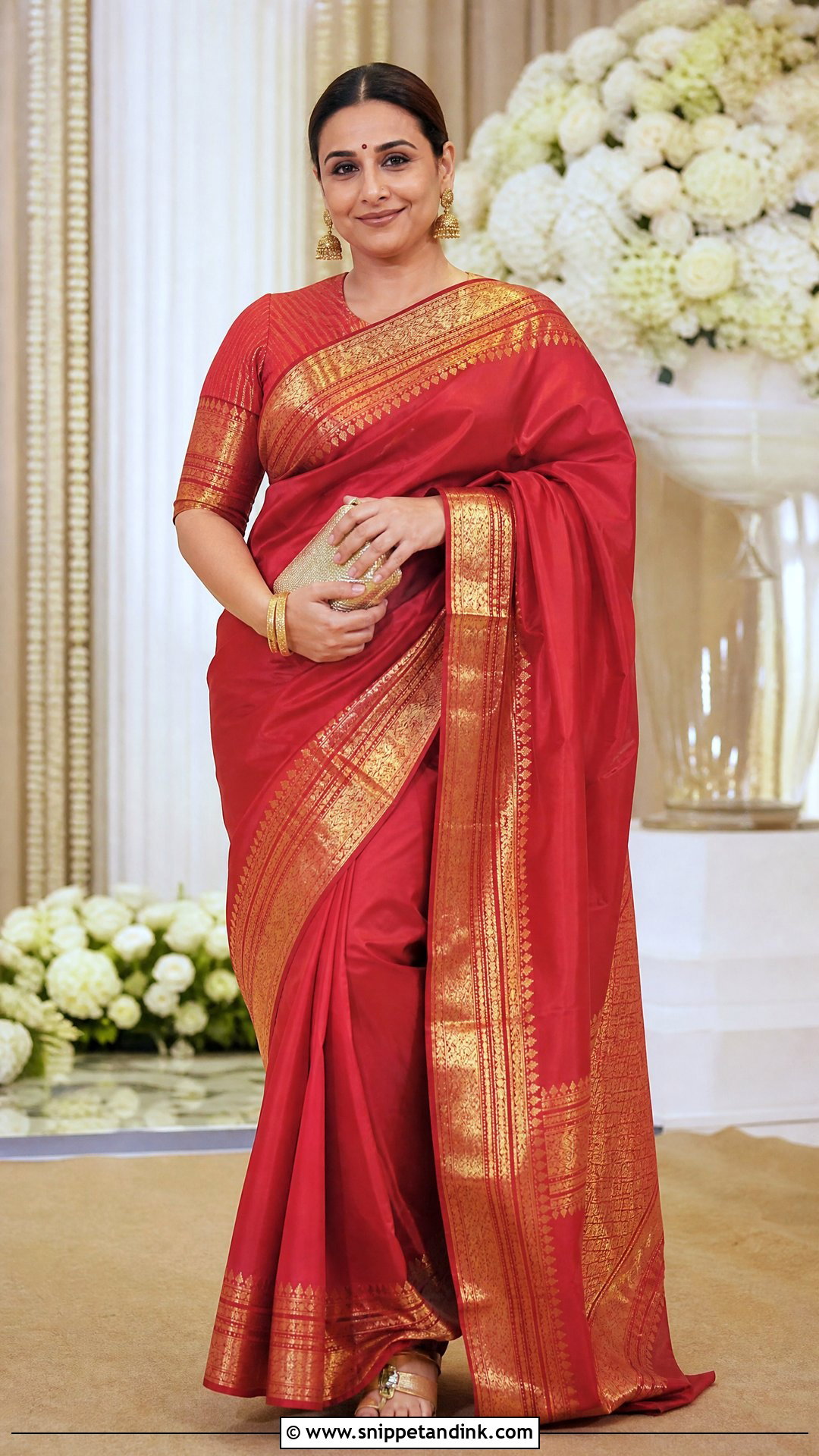 Vidya Balan Ambani Wedding Kanjeevaram Saree - Snippet and Ink - 20 Ambani Wedding Celebrity Outfits
