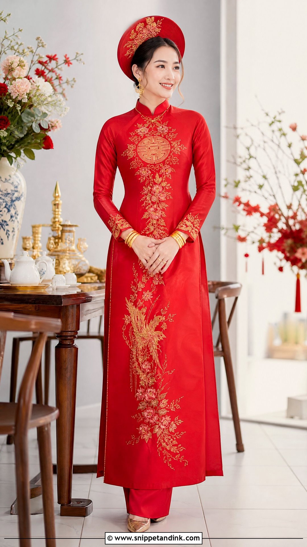 Vietnamese Traditional Marriage Dress With Red Ao Dai - Snippet and Ink - 20 Traditional Marriage Dress for Women Ideas