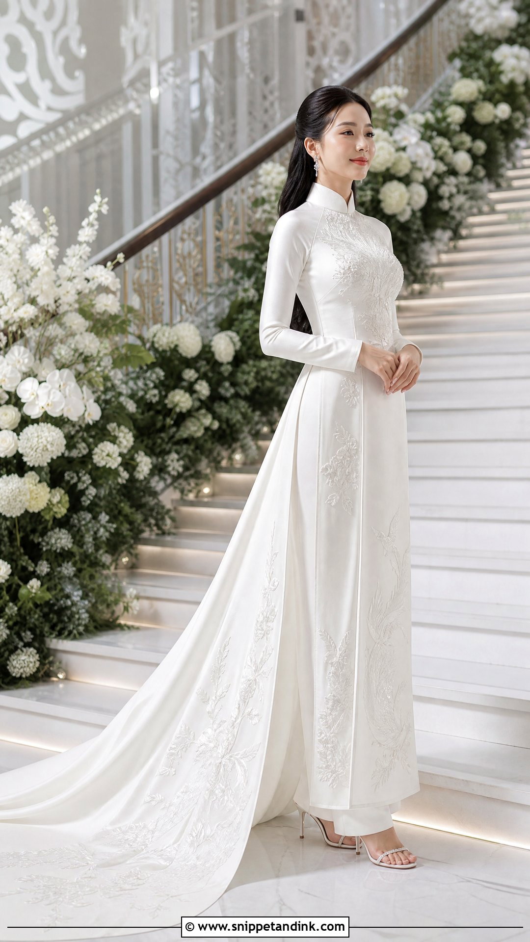 Vietnamese Wedding Ao Dai With Long Train - Snippet and Ink - 25 Vietnamese Wedding Dress Ideas