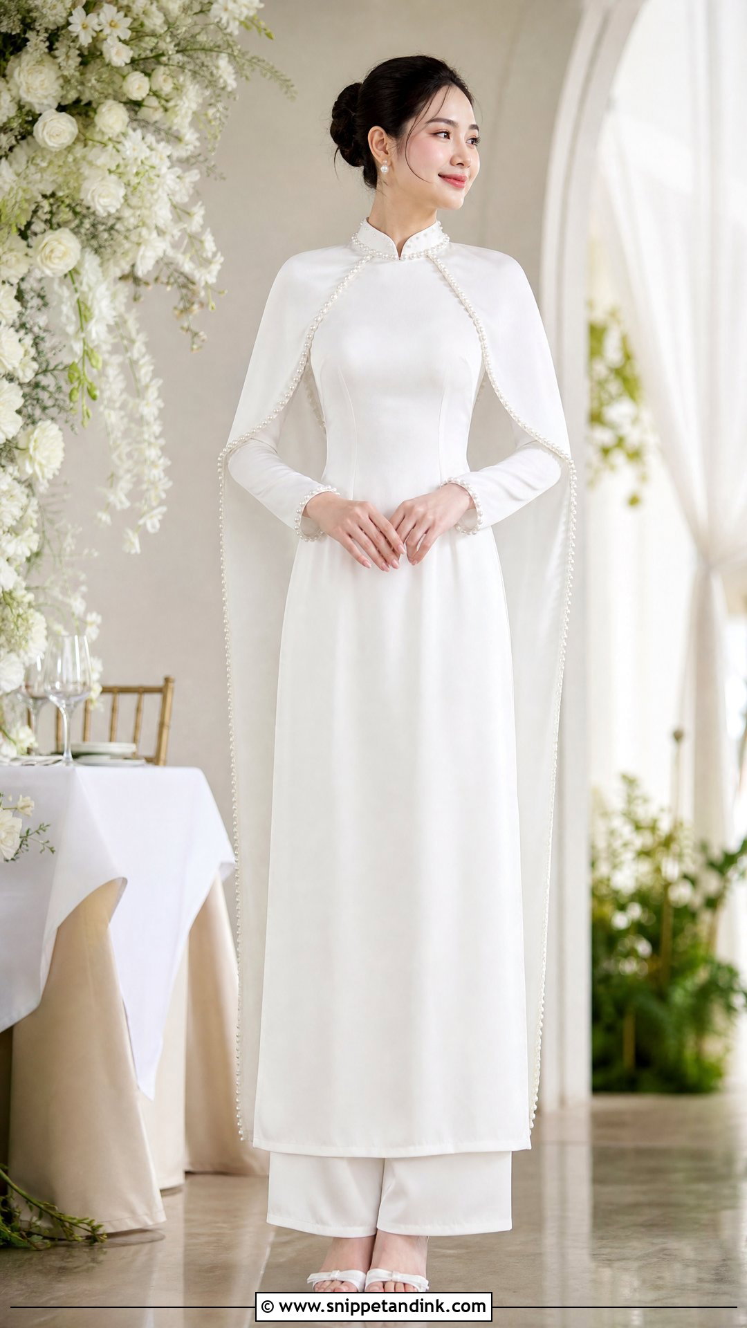 Vietnamese Wedding Ao Dai With Pearl Details - Snippet and Ink - 25 Vietnamese Wedding Dress Ideas