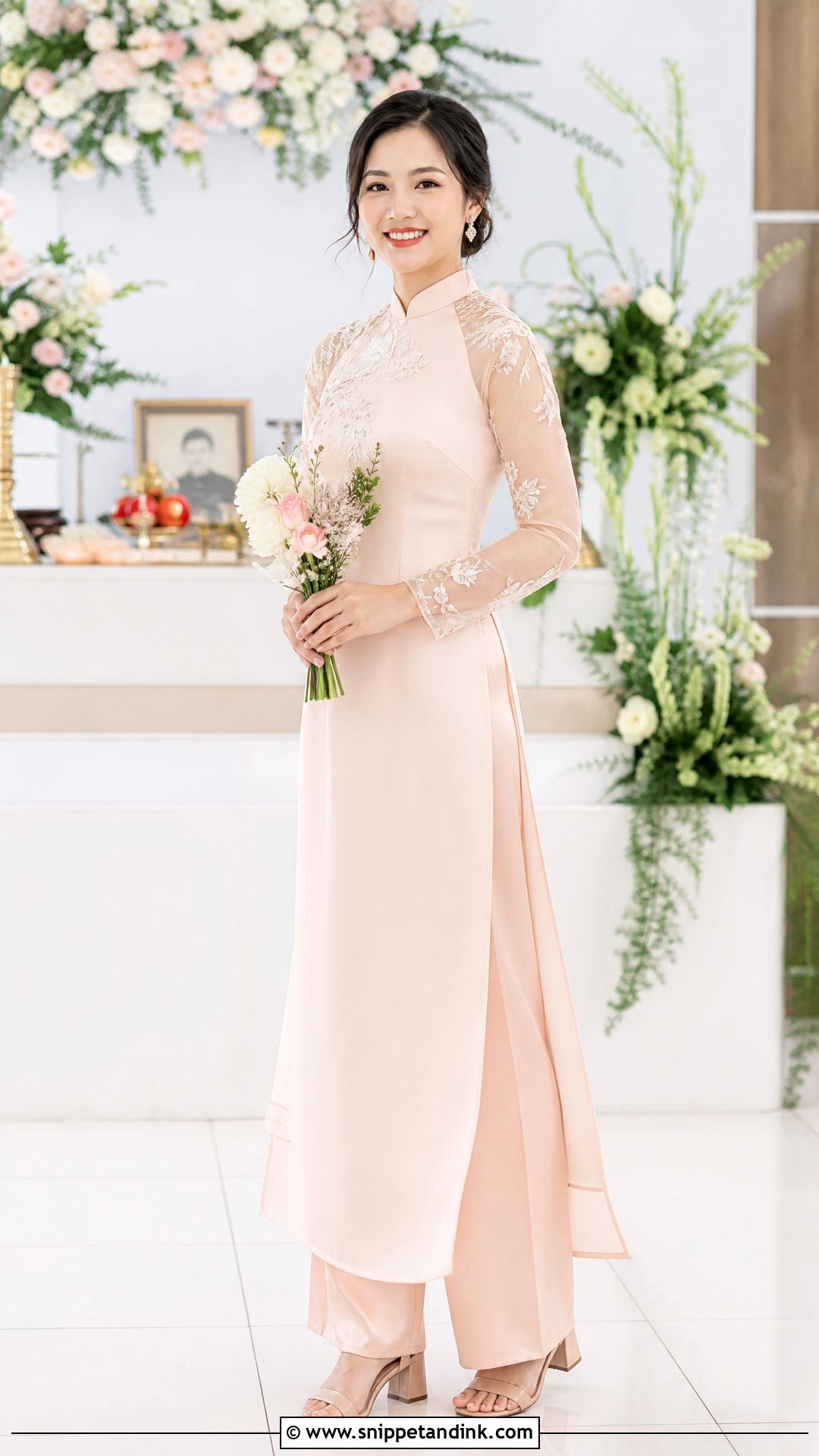 Vietnamese Wedding Ao Dai With Sheer Sleeves - Snippet and Ink - 25 Vietnamese Wedding Dress Ideas