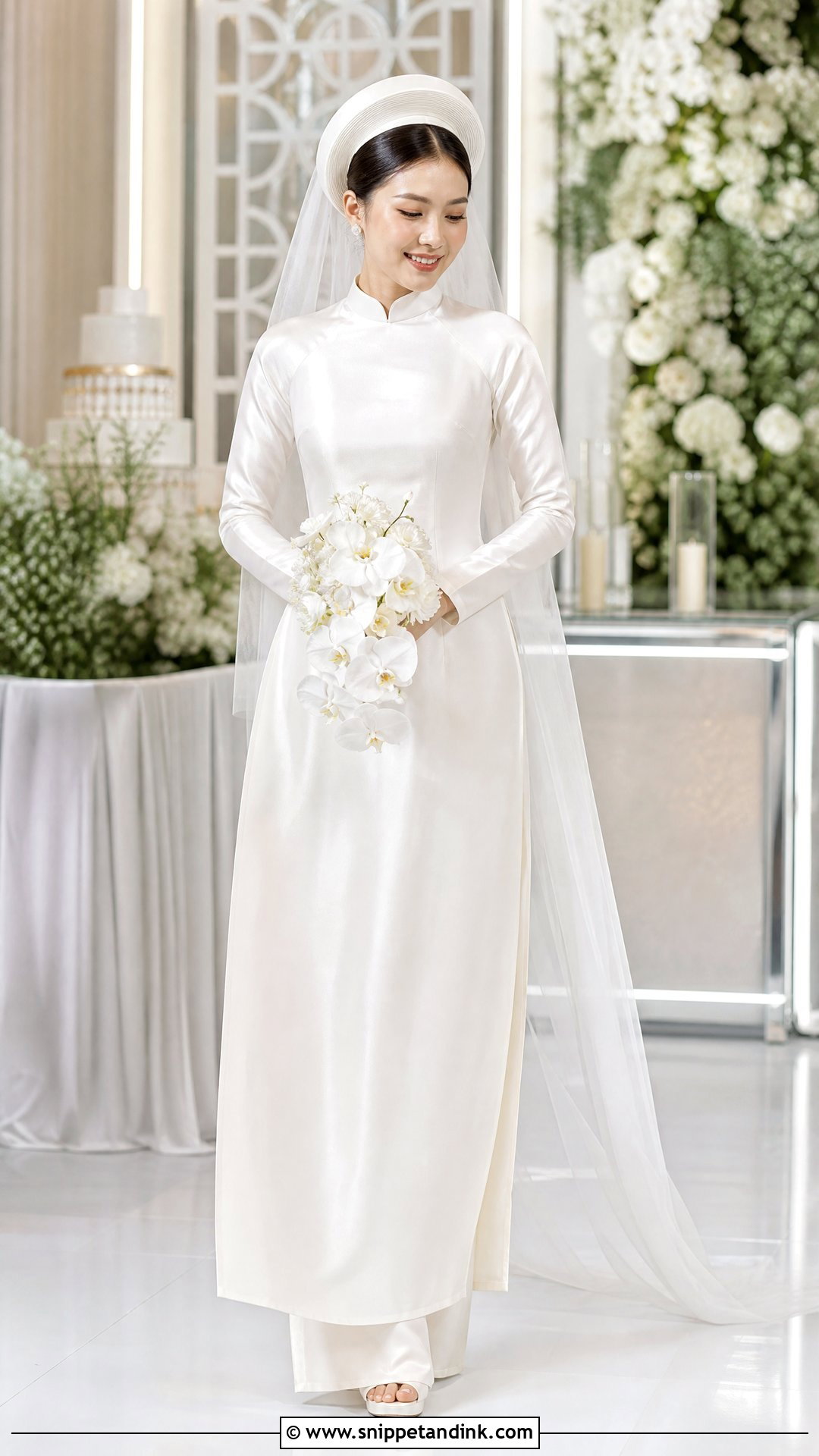 Vietnamese Wedding Ao Dai With Veil - Snippet and Ink - 25 Vietnamese Wedding Dress Ideas