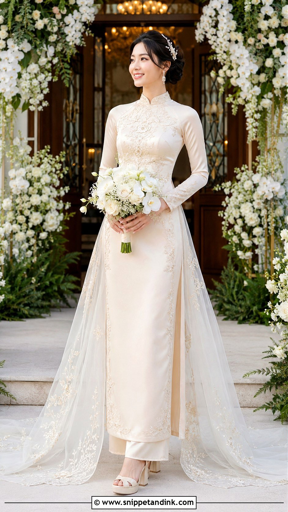 Vietnamese Wedding o Dai With Train - Snippet and Ink - 20 Vietnam Wedding Dress Ideas