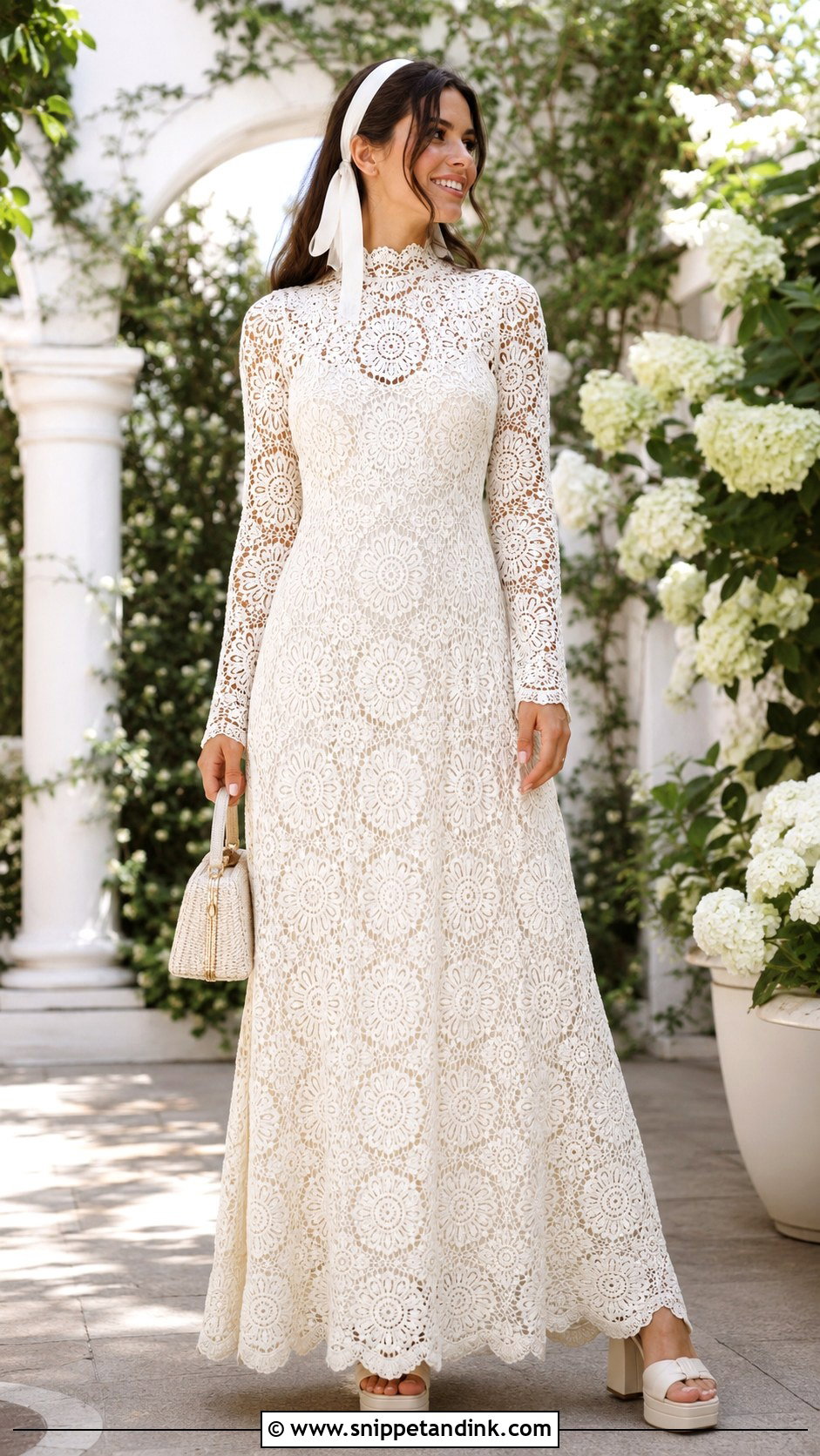 Vintage 1970s Crochet Wedding Dress With High Neck - Snippet and Ink - 20 DIY Crochet Wedding Dress Ideas