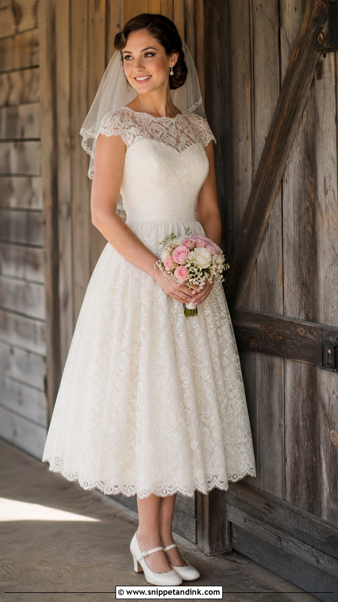 Vintage Barn Wedding Dress With Tea Length Skirt - Snippet and Ink - 25 Barn Wedding Dresses