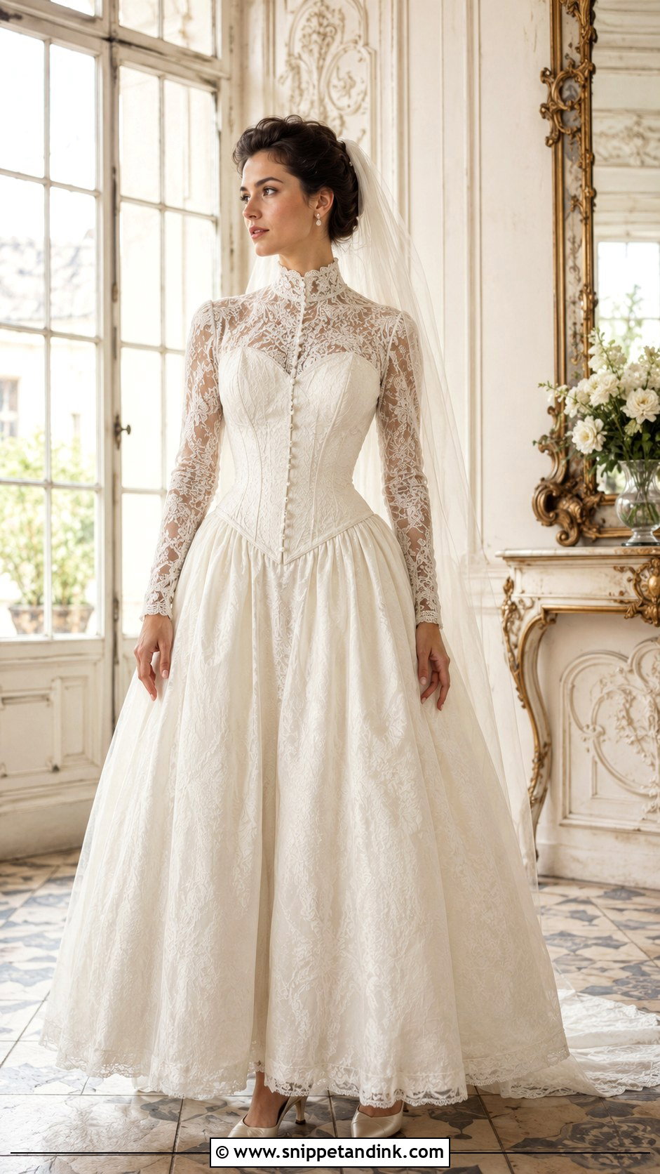 Vintage Basque Waist Wedding Dress With Sleeves - Snippet and Ink - 25 Basque Waist Wedding Dress with Sleeves