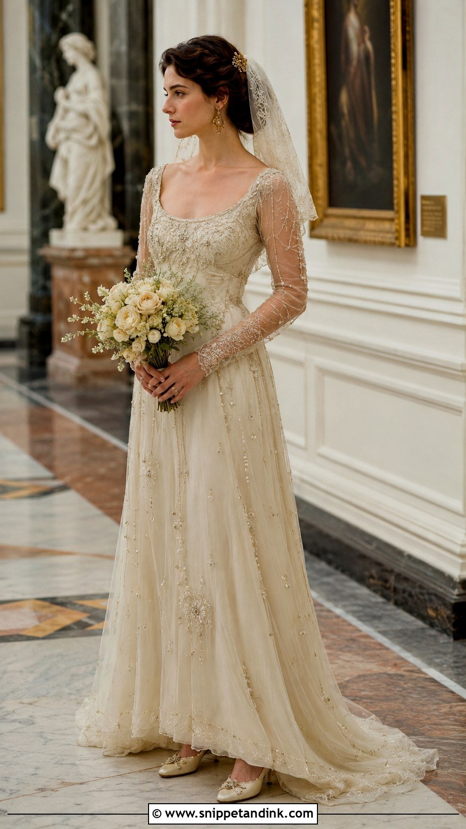 Vintage Beaded Dark Academia Wedding Dress - Snippet and Ink - 20 Dark Academia Wedding Dress Ideas