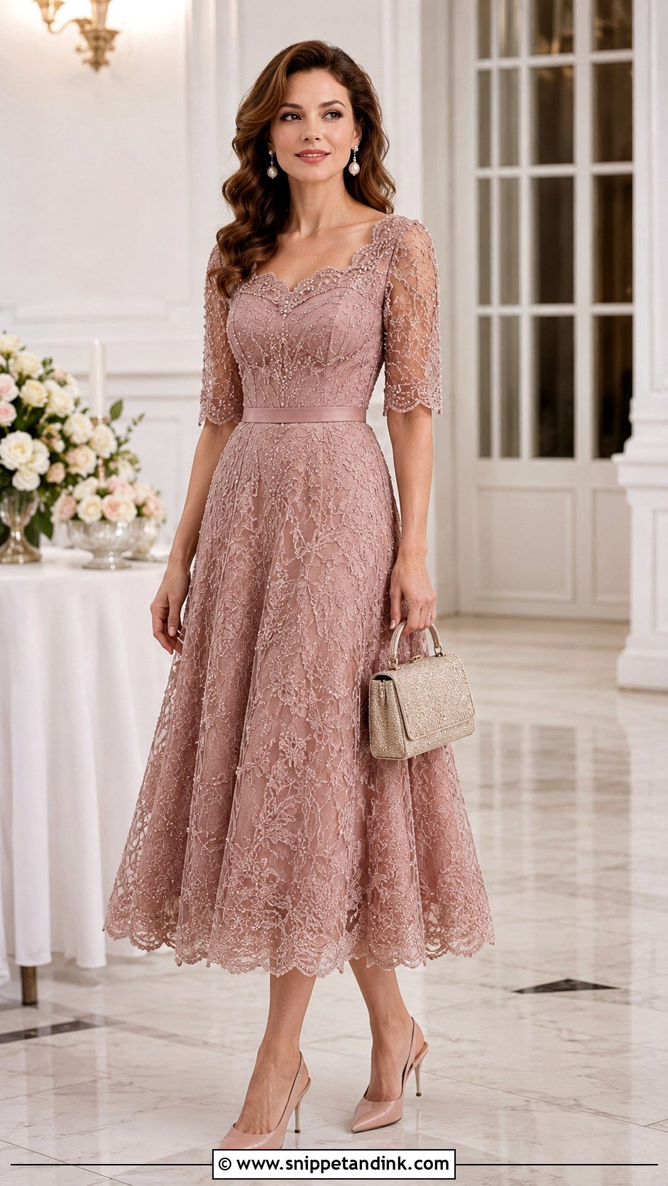 Vintage Beaded Lace Tea Length Gown - Snippet and Ink - 20 Beaded Lace Gown Ideas
