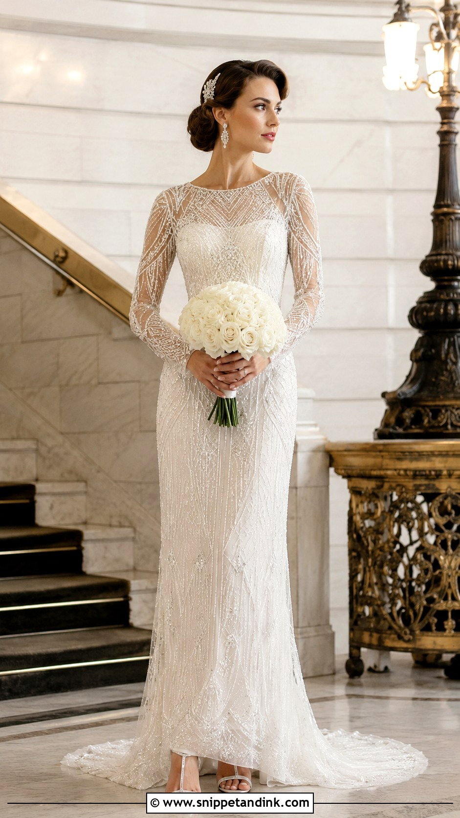 Vintage Beaded Wedding Dress With Art Deco Details - Snippet and Ink - 20 Long Sleeve Beaded Wedding Dress Ideas