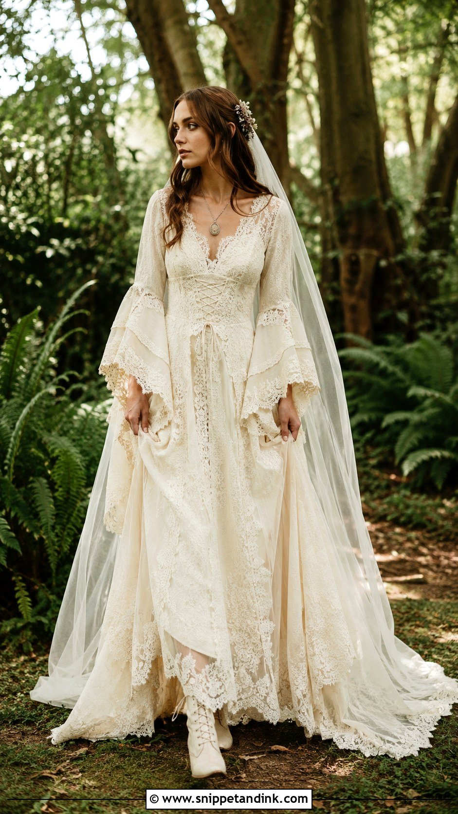 Vintage Bell Sleeve Forest Wedding Dress - Snippet and Ink - 20 Forest Wedding Dresses