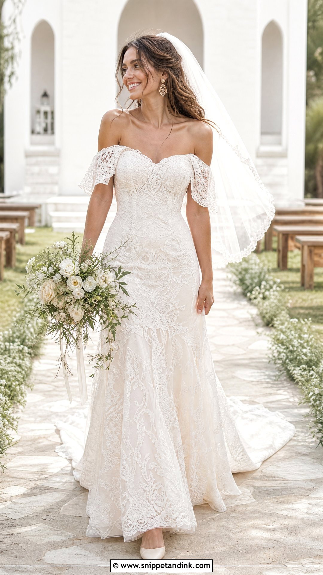 Vintage Bohemian Off Shoulder Wedding Dress - Snippet and Ink - 20 Vintage Bohemian Wedding Dress Ideas