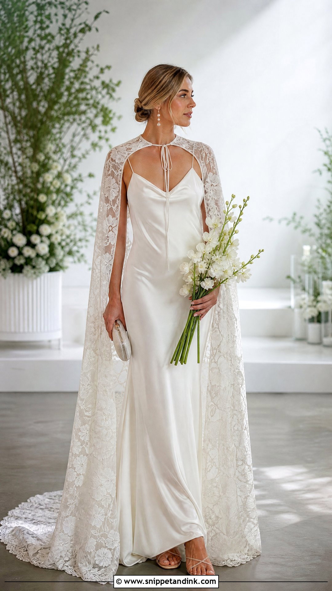 Vintage Bohemian Slip Wedding Dress With Lace Cape - Snippet and Ink - 20 Vintage Bohemian Wedding Dress Ideas