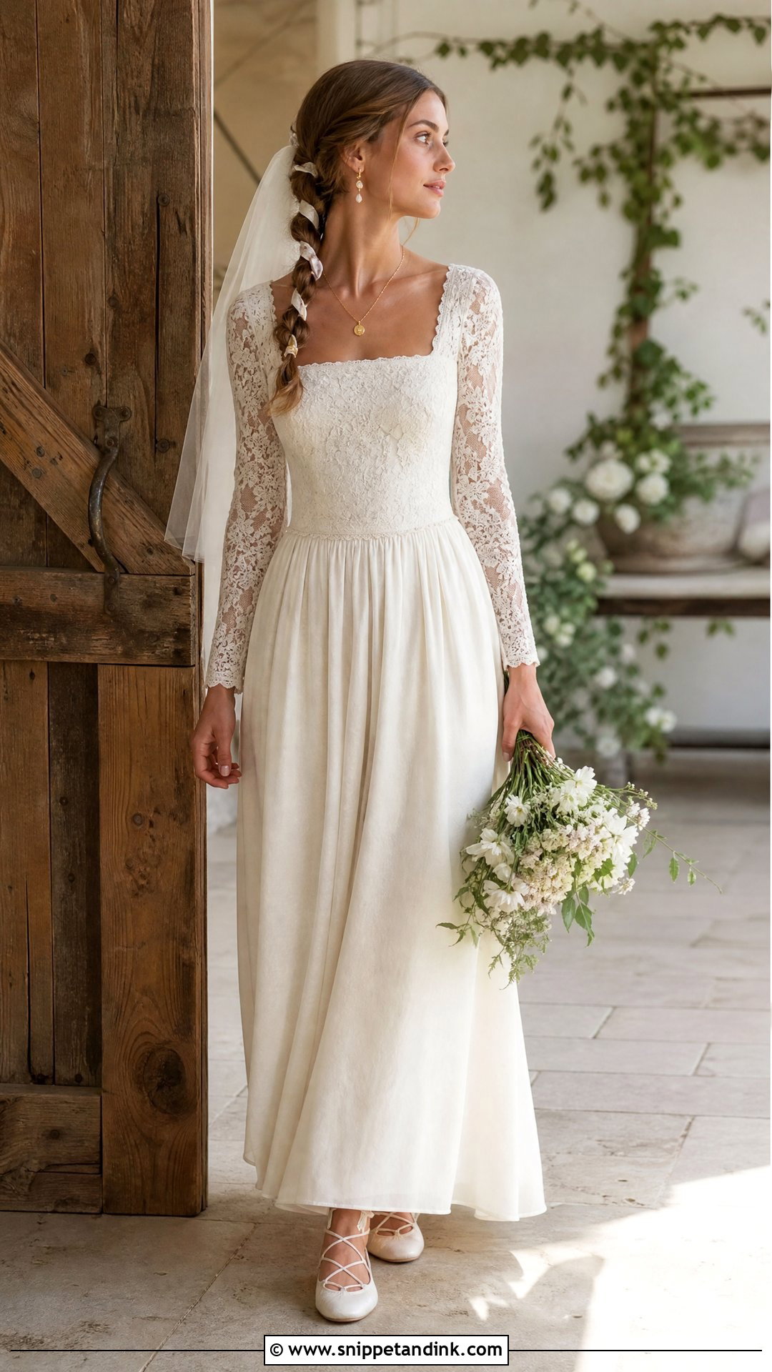 Vintage Bohemian Wedding Dress With a Square Neckline - Snippet and Ink - 20 Vintage Bohemian Wedding Dress Ideas