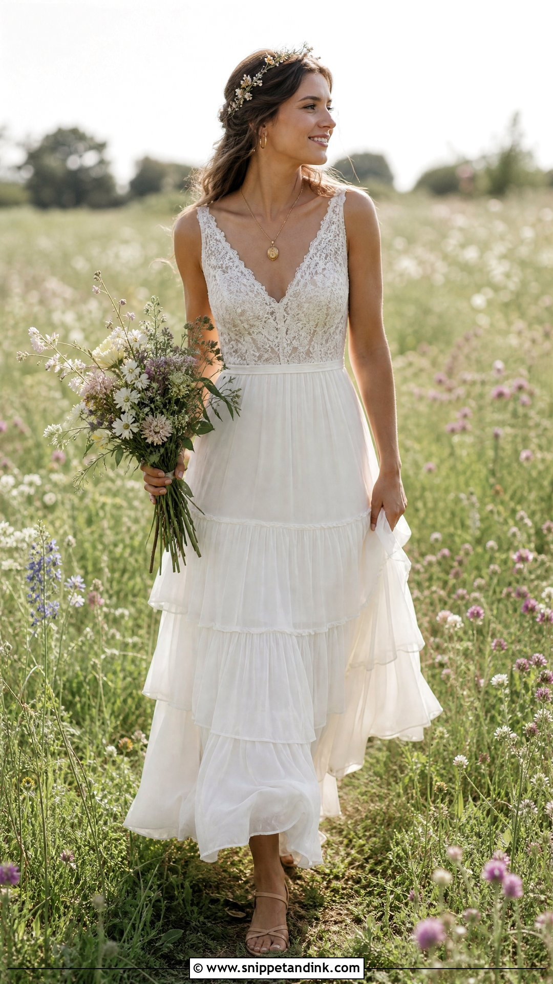 Vintage Bohemian Wedding Dress With a Tiered Skirt - Snippet and Ink - 20 Vintage Bohemian Wedding Dress Ideas