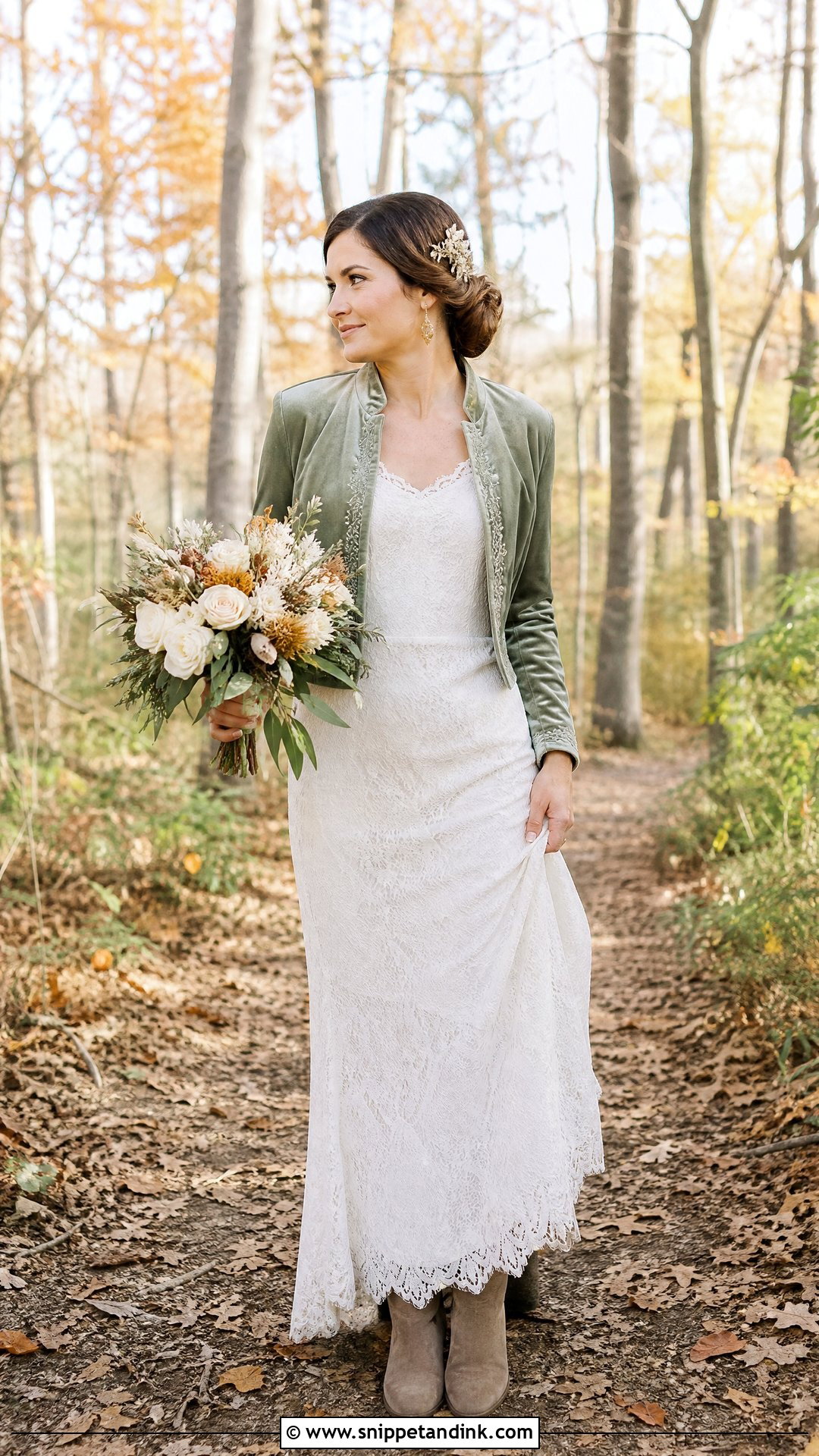 Vintage Bohemian Wedding Dress With a Velvet Jacket - Snippet and Ink - 20 Vintage Bohemian Wedding Dress Ideas