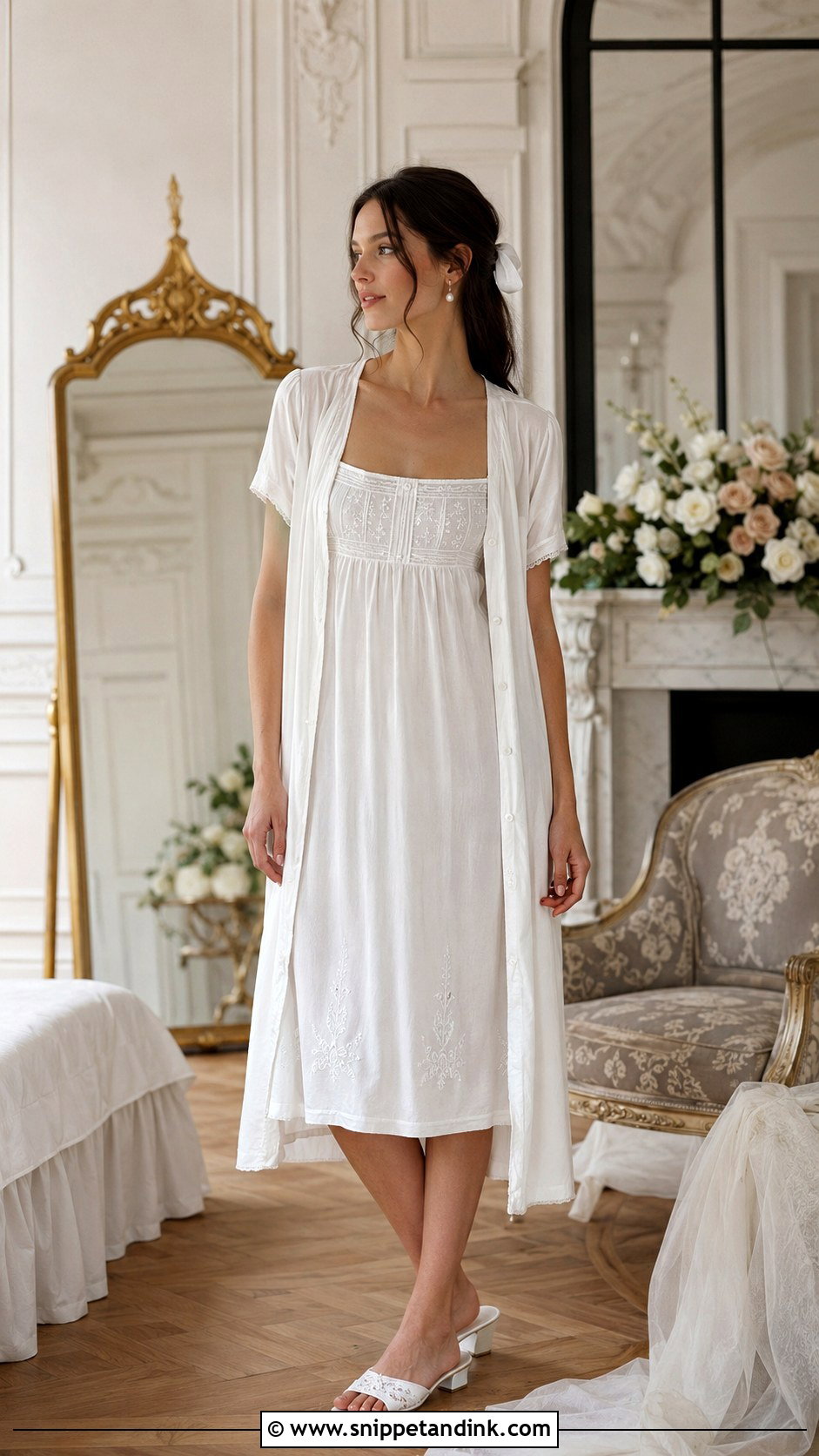 Vintage Bridal Nightdress With Buttoned Robe - Snippet and Ink - 20 Bridal Get Ready Outfits