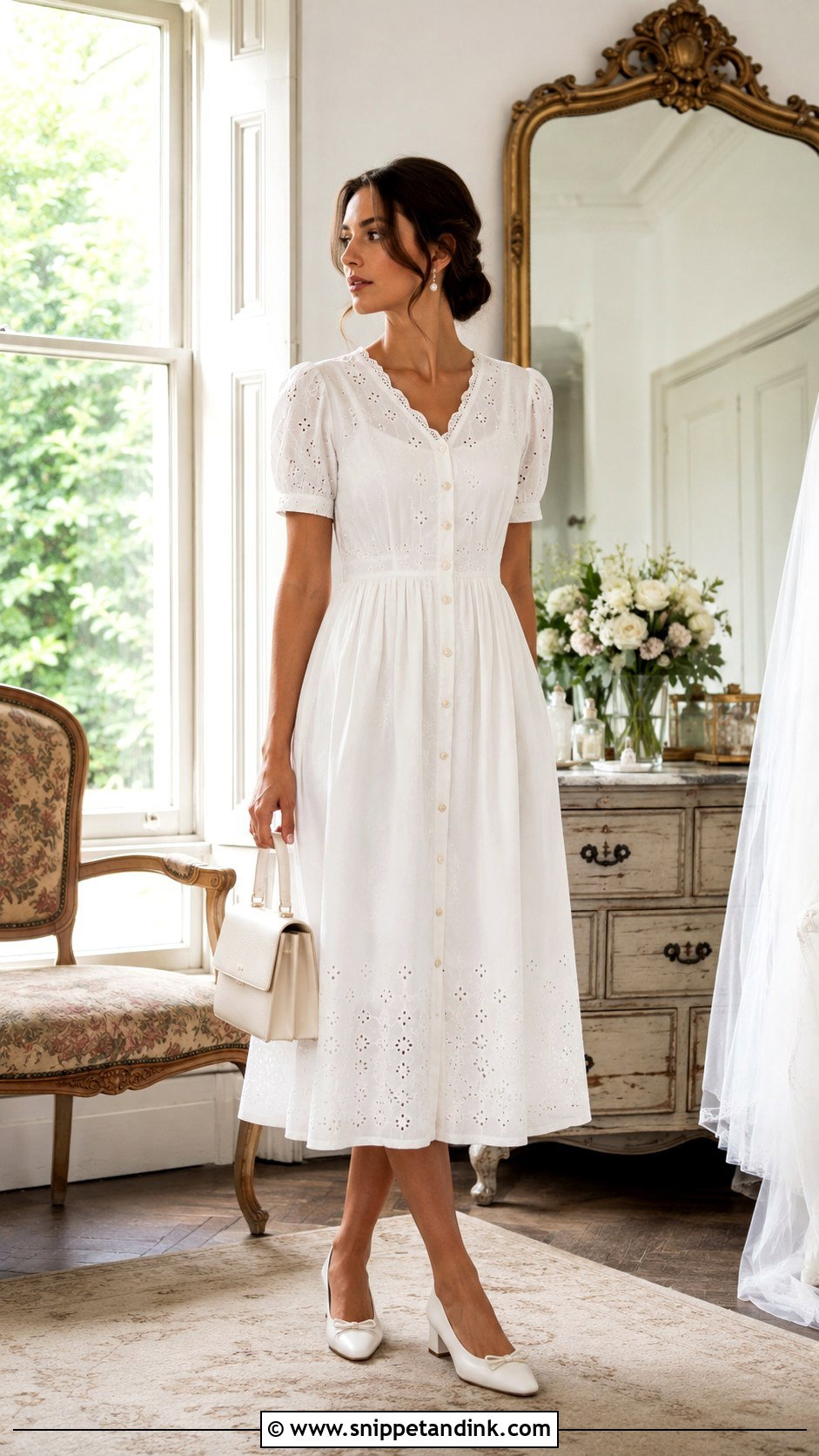 Vintage Bridal Tea Dress Outfit - Snippet and Ink - 20 Bride Get Ready Outfit Ideas