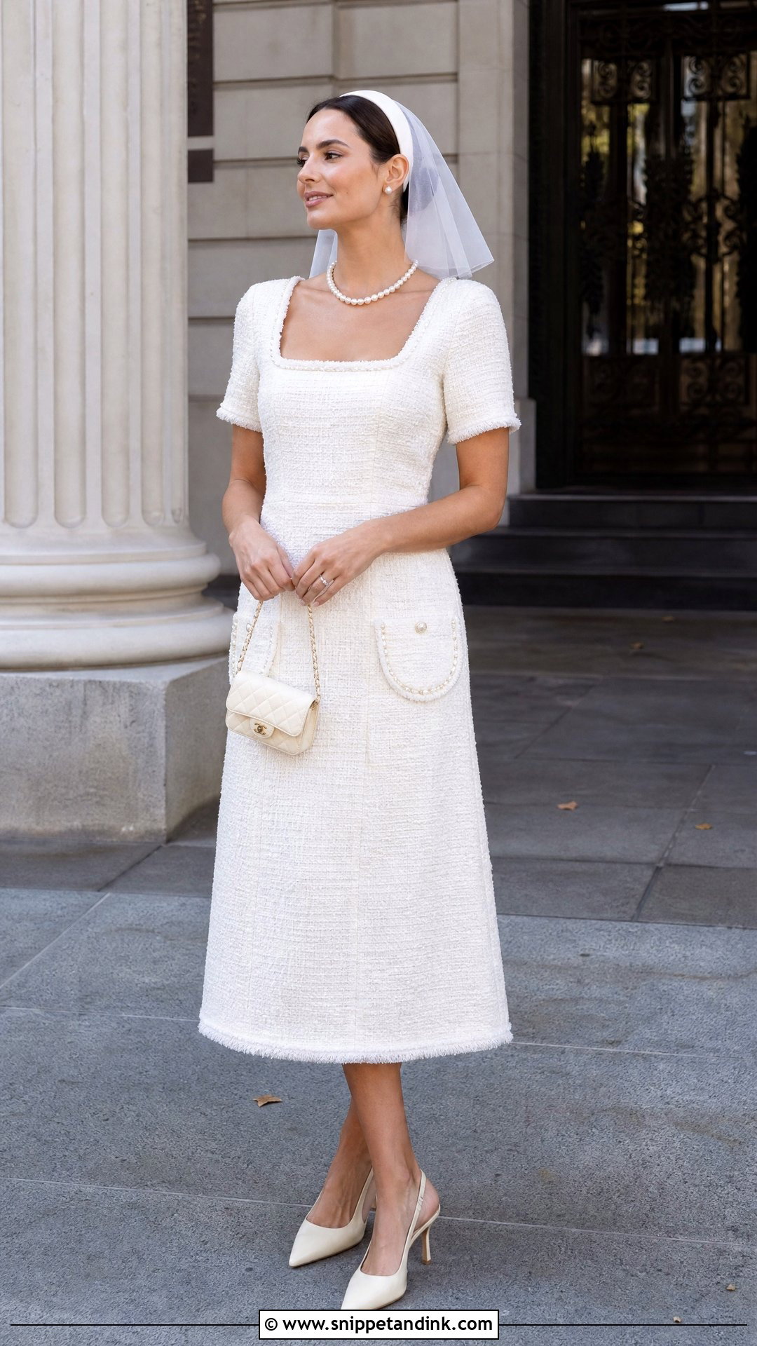 Vintage Chanel Boucle Midi Wedding Dress - Snippet and Ink - 20 Vintage Chanel Wedding Dress Ideas