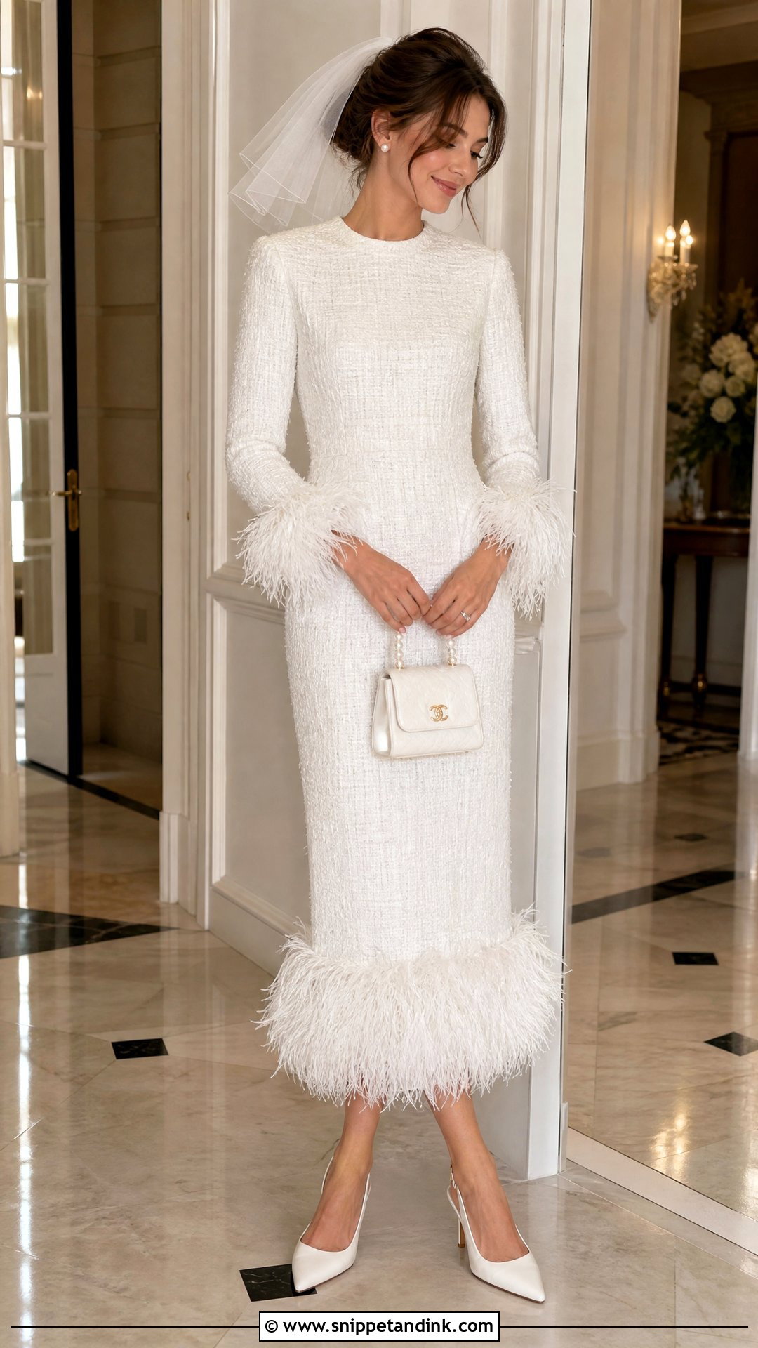 Vintage Chanel Feather Trim Wedding Dress - Snippet and Ink - 20 Vintage Chanel Wedding Dress Ideas