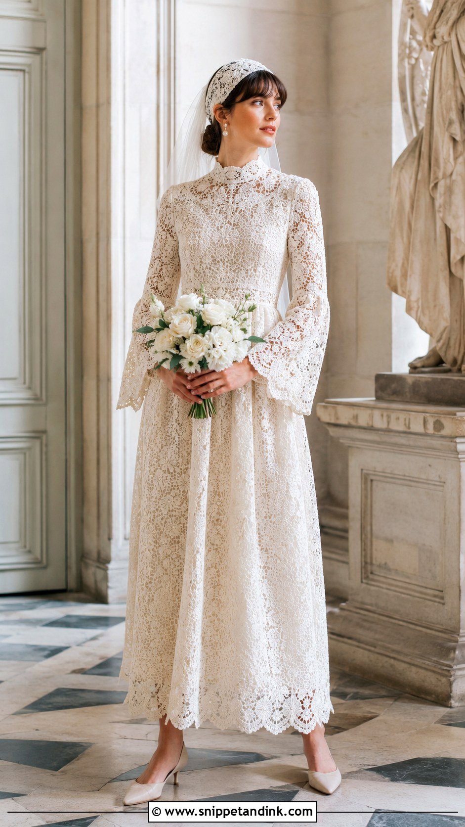 Vintage Crochet Wedding Dress With High Neck - Snippet and Ink - 20 Crochet Wedding Dresses