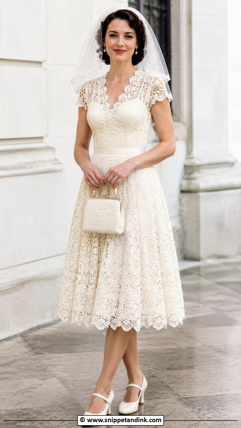 Vintage Crochet Wedding Dress With Mary Jane Heels - Snippet and Ink - 30 Crochet Wedding Dress Ideas