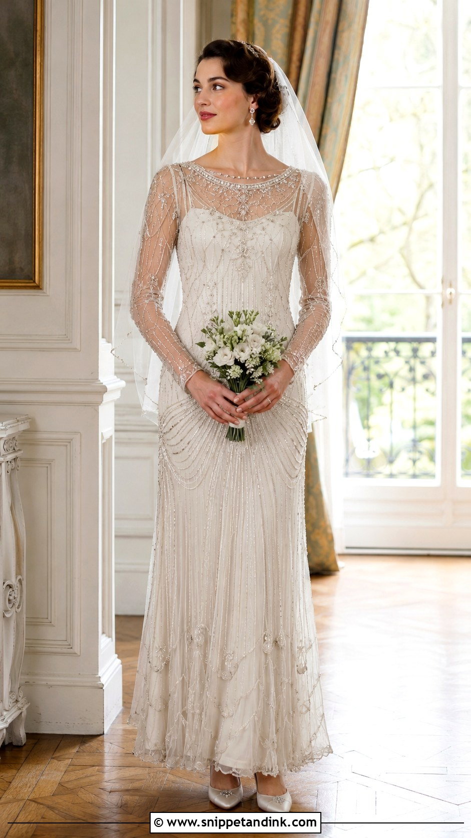 Vintage Drop Waist Wedding Dress With Beaded Sleeves - Snippet and Ink - 20 Drop Waist Wedding Dress with Sleeves