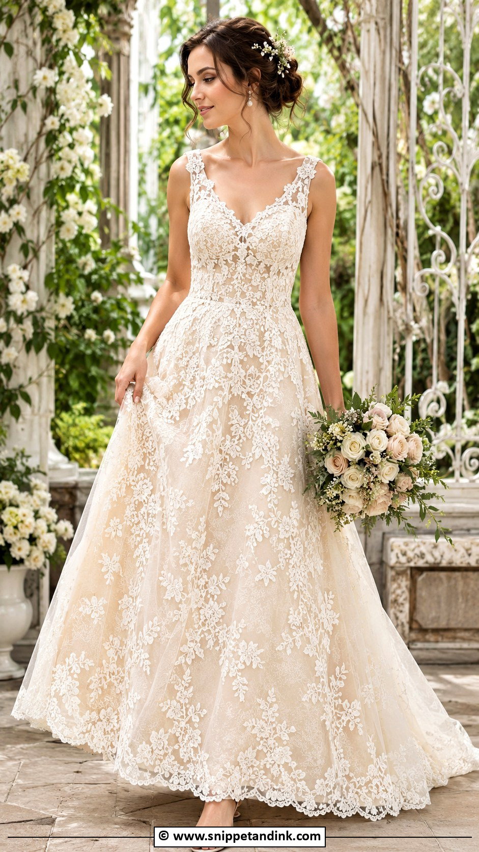 Vintage Floral Lace Wedding Gown - Snippet and Ink - 35 Vintage Wedding Gown Ideas
