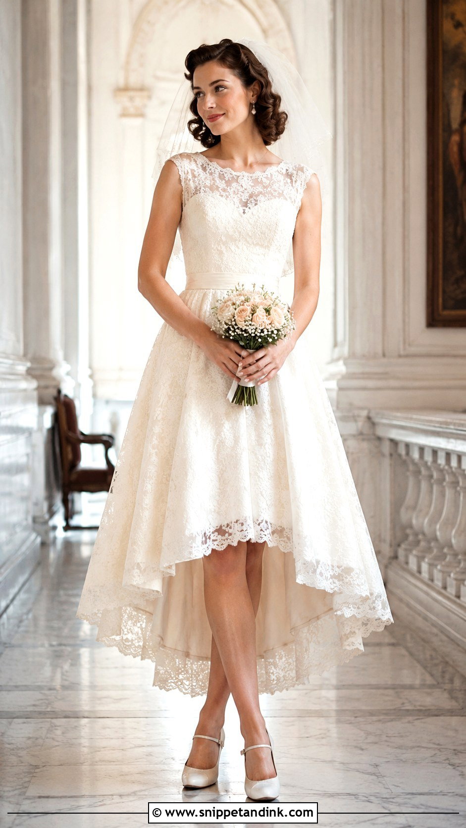 Vintage High Low Wedding Dress With Mary Jane Heels - Snippet and Ink - 25 High Low Wedding Dress Ideas