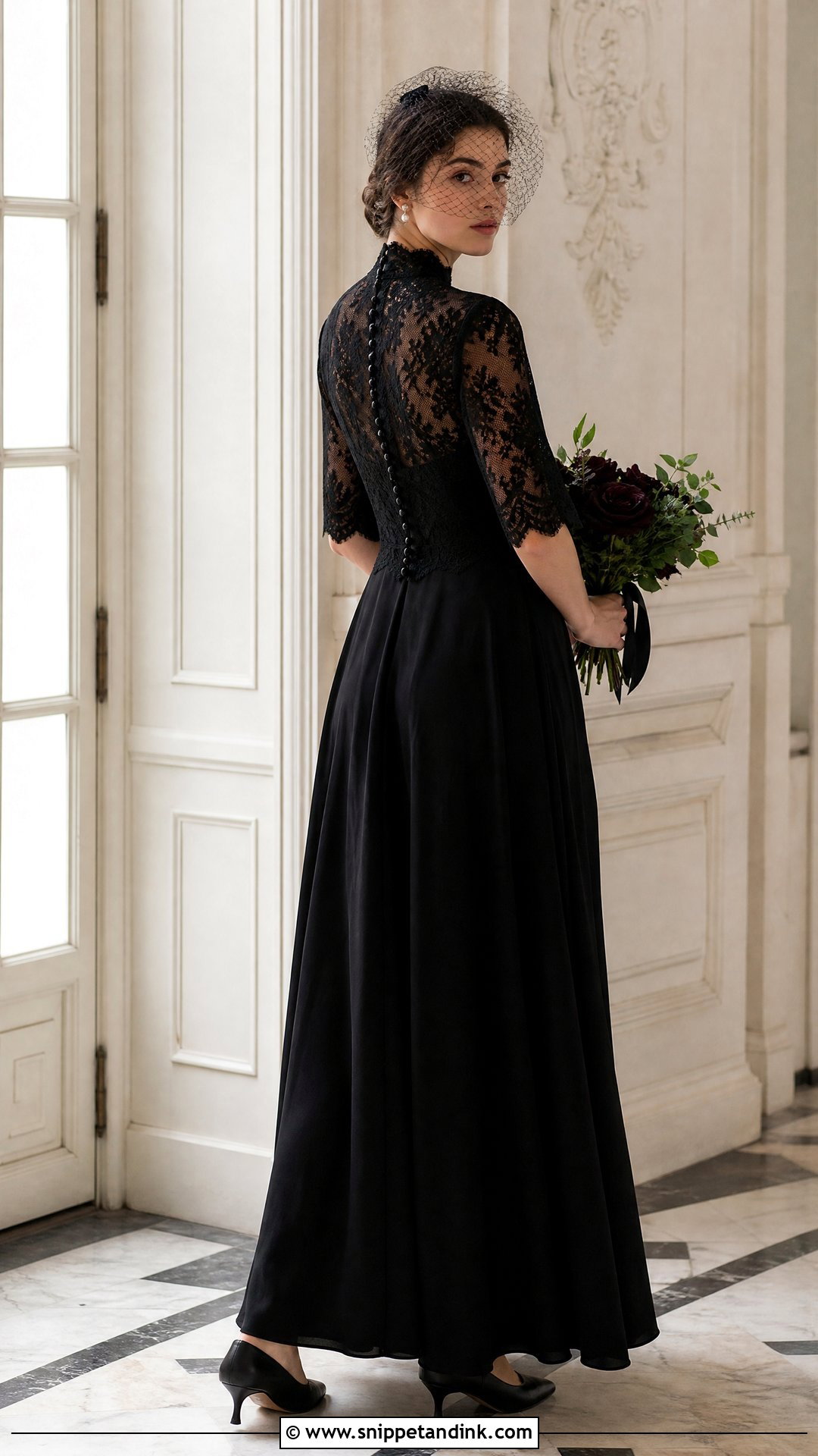 Vintage High Neck Black Lace Wedding Dress - Snippet and Ink - 20 Wedding Dress with Black Lace Ideas