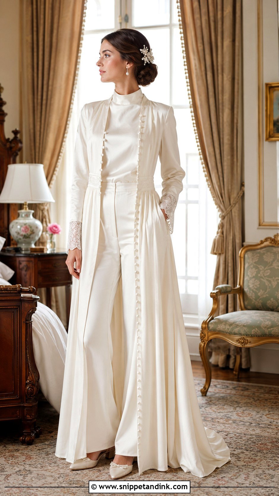 Vintage Inspired Long Bridal Robe Outfit - Snippet and Ink - 20 Long Bridal Robe Ideas