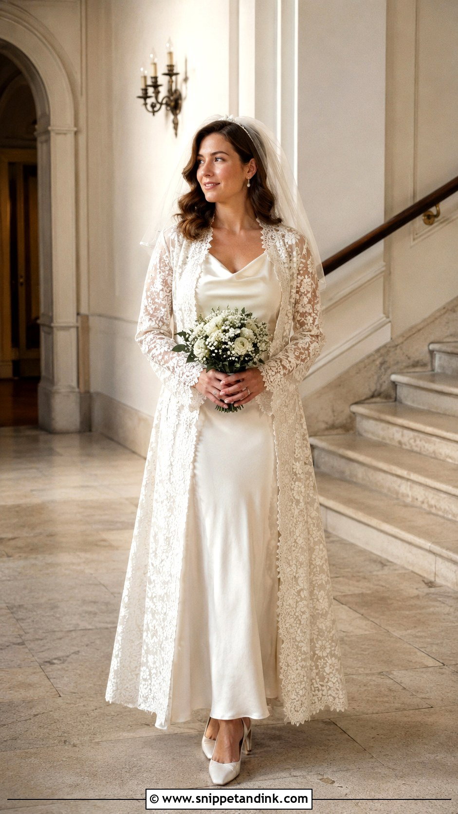 Vintage Inspired Wedding Dress With Lace Coat - Snippet and Ink - 25 December Wedding Dress Ideas