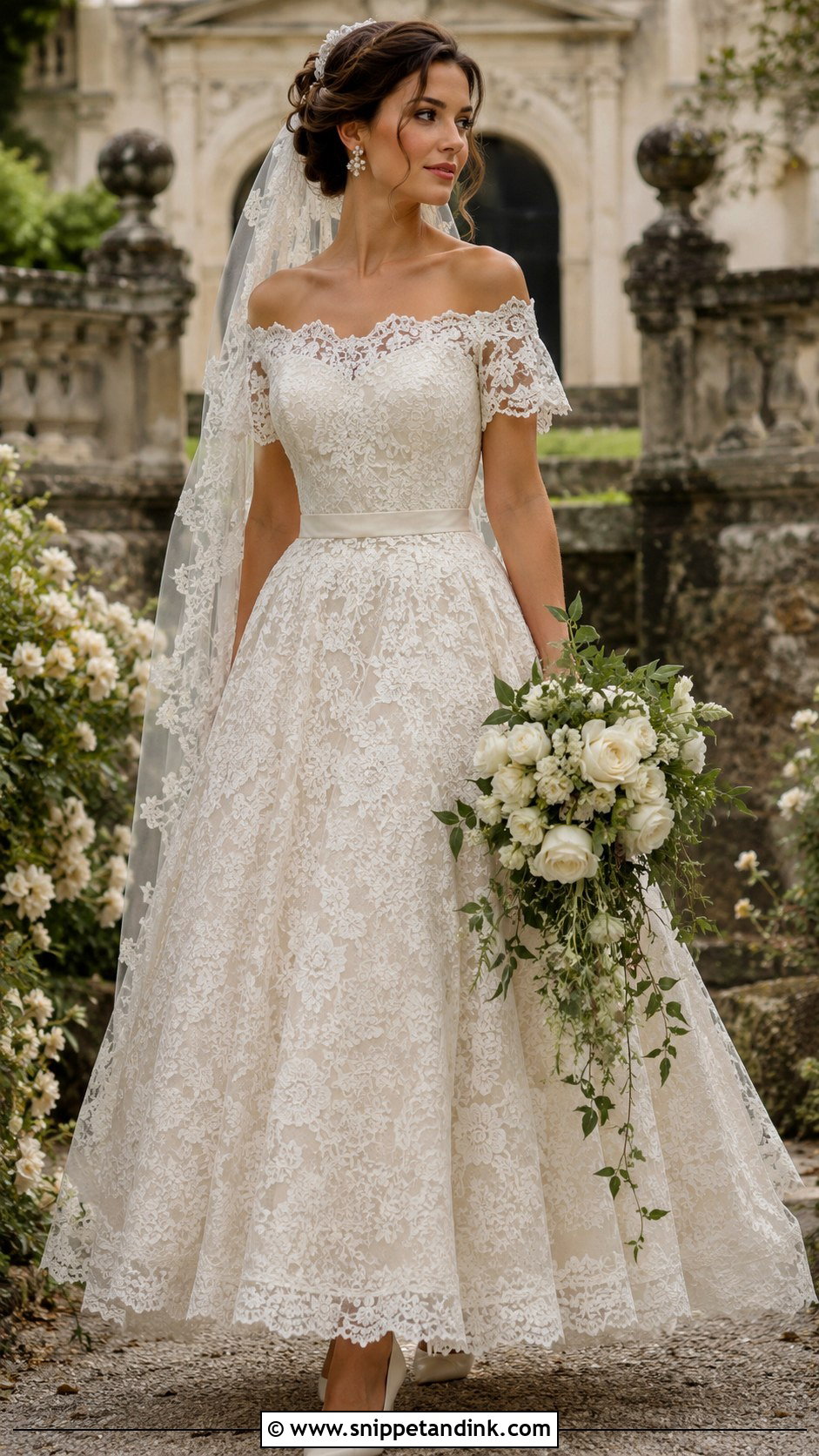Vintage Lace A Line Off the Shoulder Wedding Dress - Snippet and Ink - 20 A Line Wedding Dress Off the Shoulder Ideas