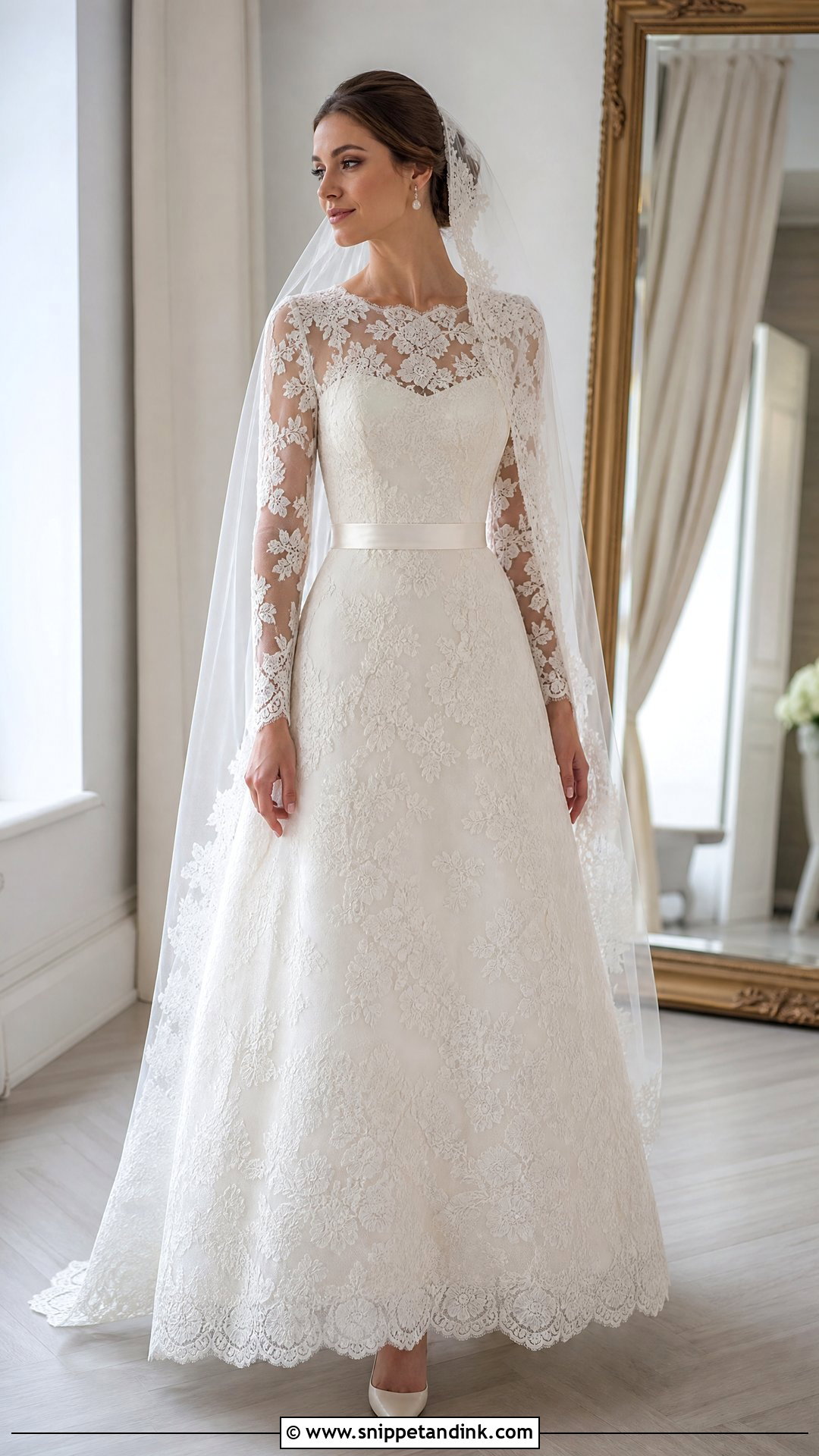 Vintage Lace A Line Wedding Dress - Snippet and Ink - 25 Vintage Long Sleeve Wedding Dress Ideas