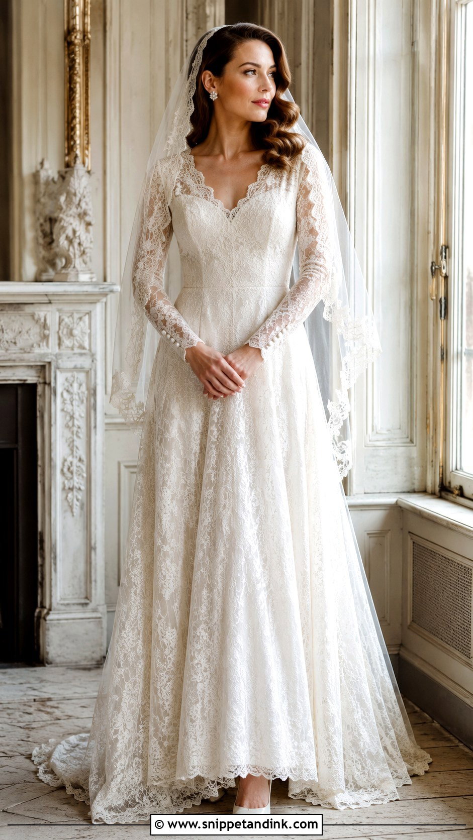 Vintage Lace Long Sleeve V Neck Wedding Dress - Snippet and Ink - 20 Long Sleeve V Neck Wedding Dress Ideas