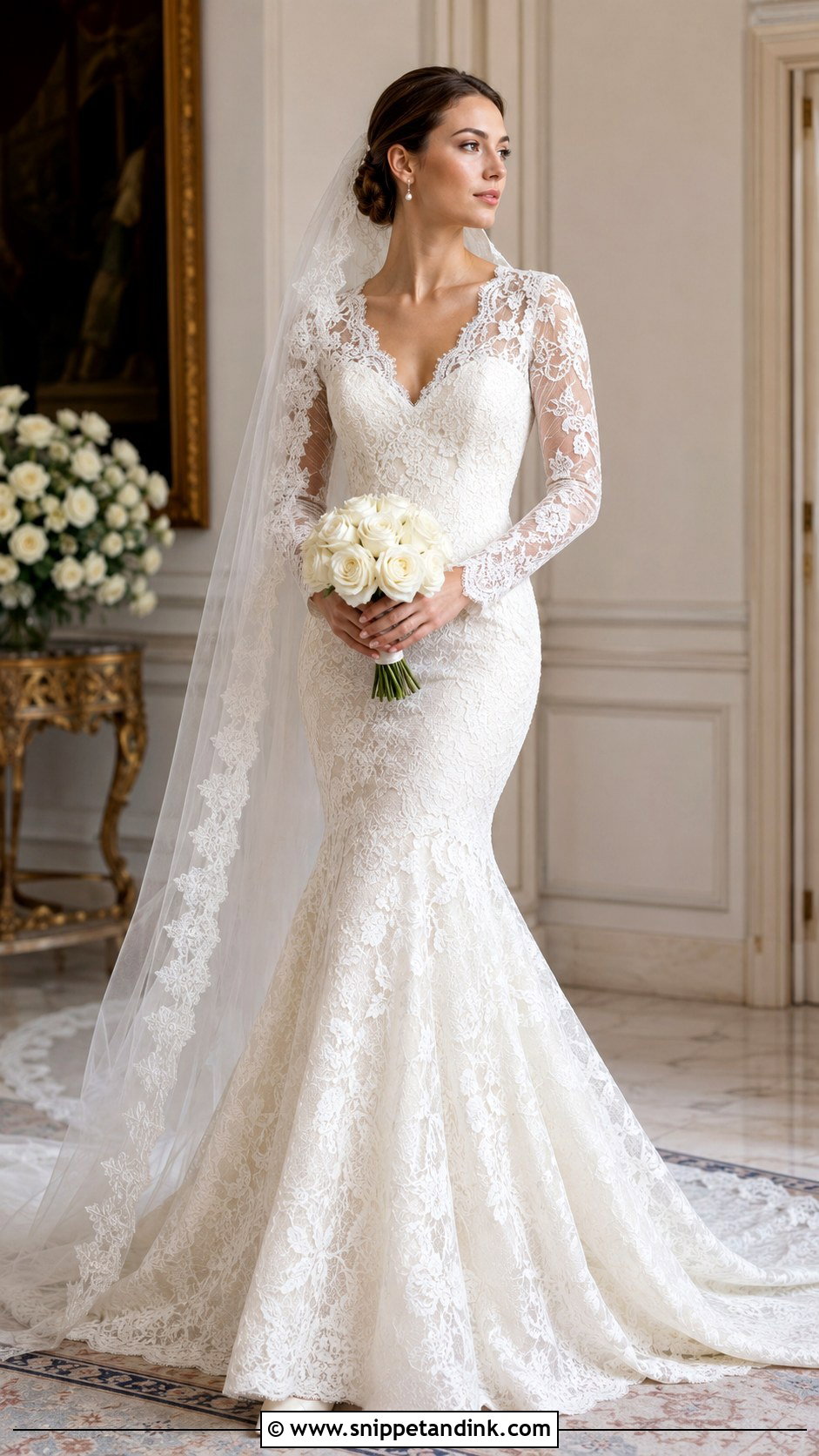 Vintage Lace Mermaid Long Sleeve Wedding Dress - Snippet and Ink - 20 Classic Long Sleeve Wedding Dress Ideas