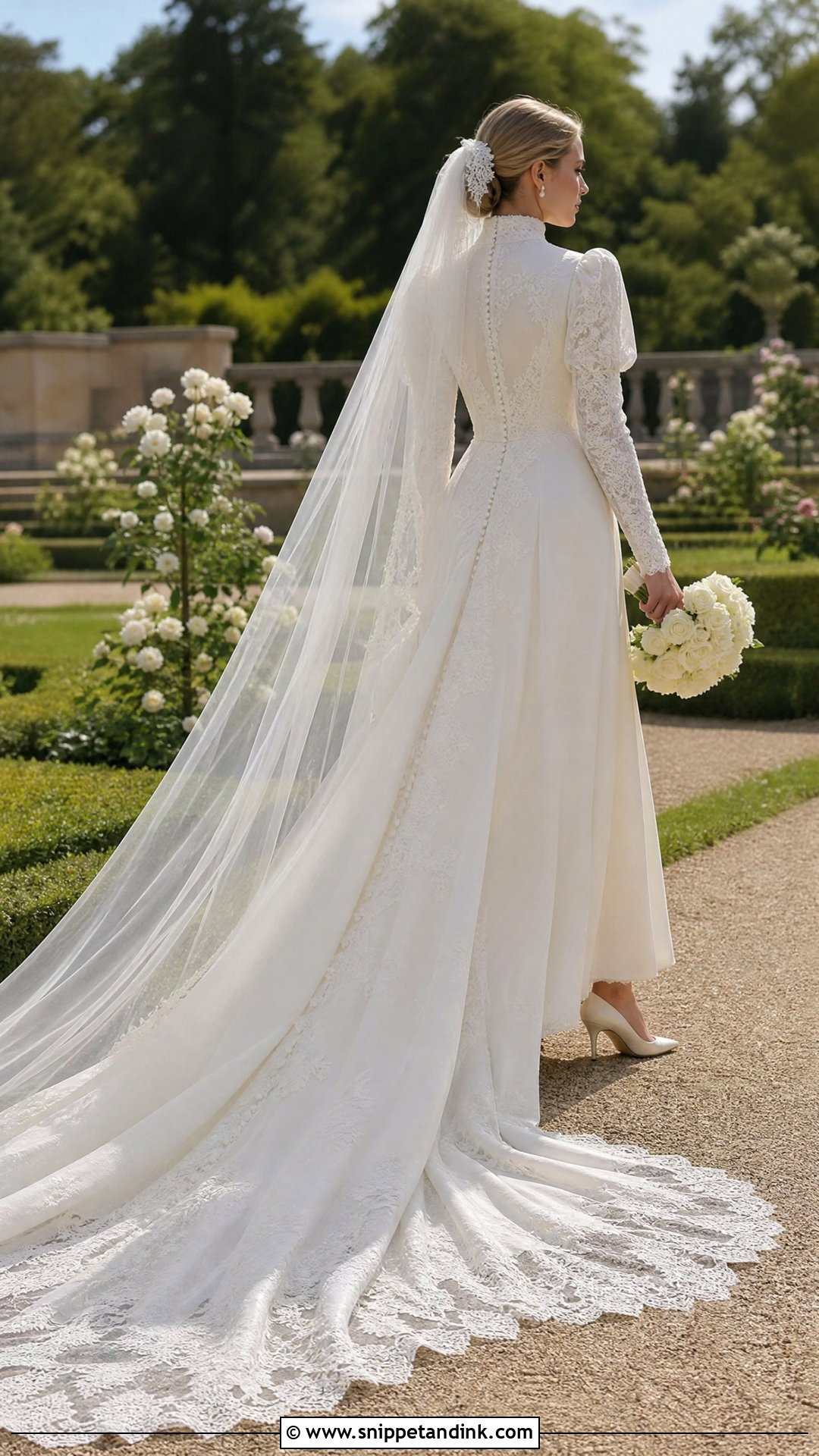 Vintage Lace Puff Sleeve Wedding Dress With Veil - Snippet and Ink - 20 Vintage Puff Sleeve Wedding Dress Ideas