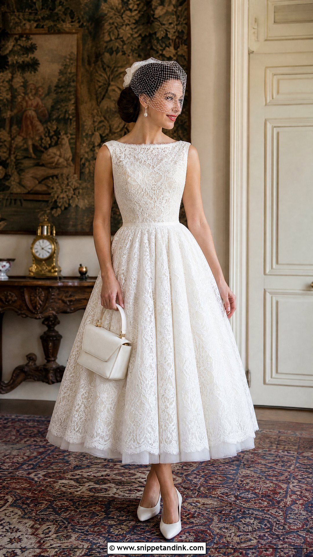 Vintage Lace Tea Length Wedding Dress - Snippet and Ink - 20 Tea Length Wedding Ideas