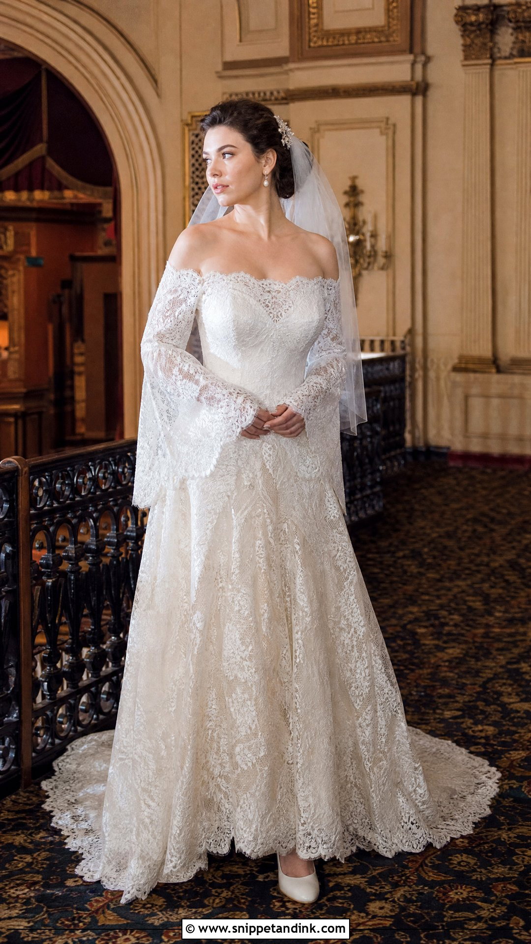 Vintage Lace Wedding Dress With Bell Sleeves - Snippet and Ink - 20 Wedding Dresses Off the Shoulder Sleeves
