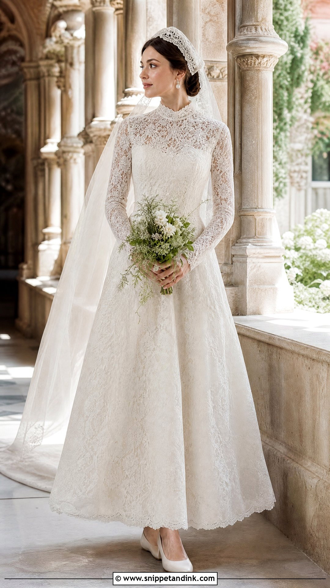 Vintage Lace Wedding Dress With Juliet Cap Veil - Snippet and Ink - 20 Wedding Dress Combination Ideas