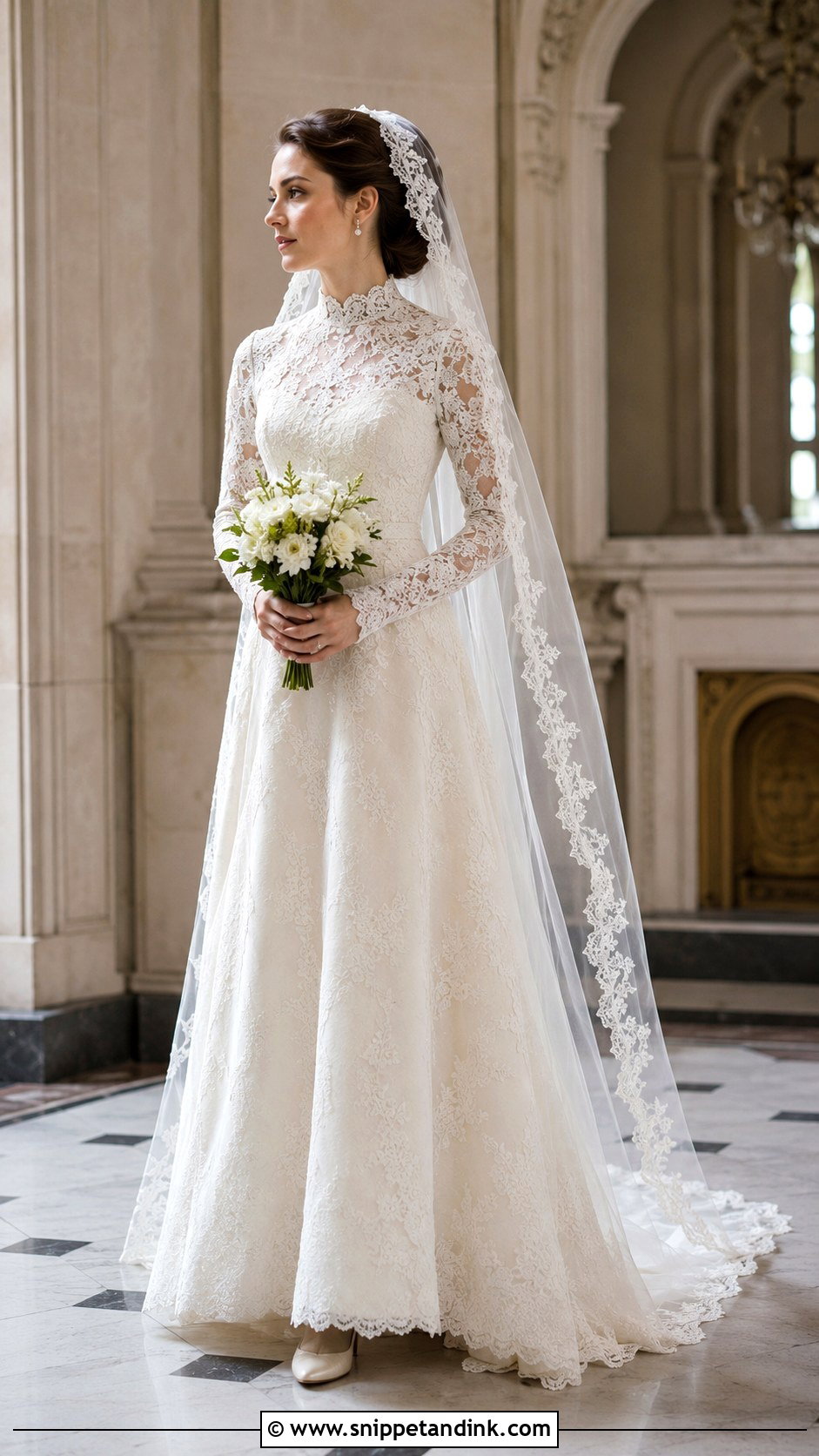 Vintage Lace Wedding Dress With Mantilla Veil - Snippet and Ink - 20 Decent Wedding Dresses