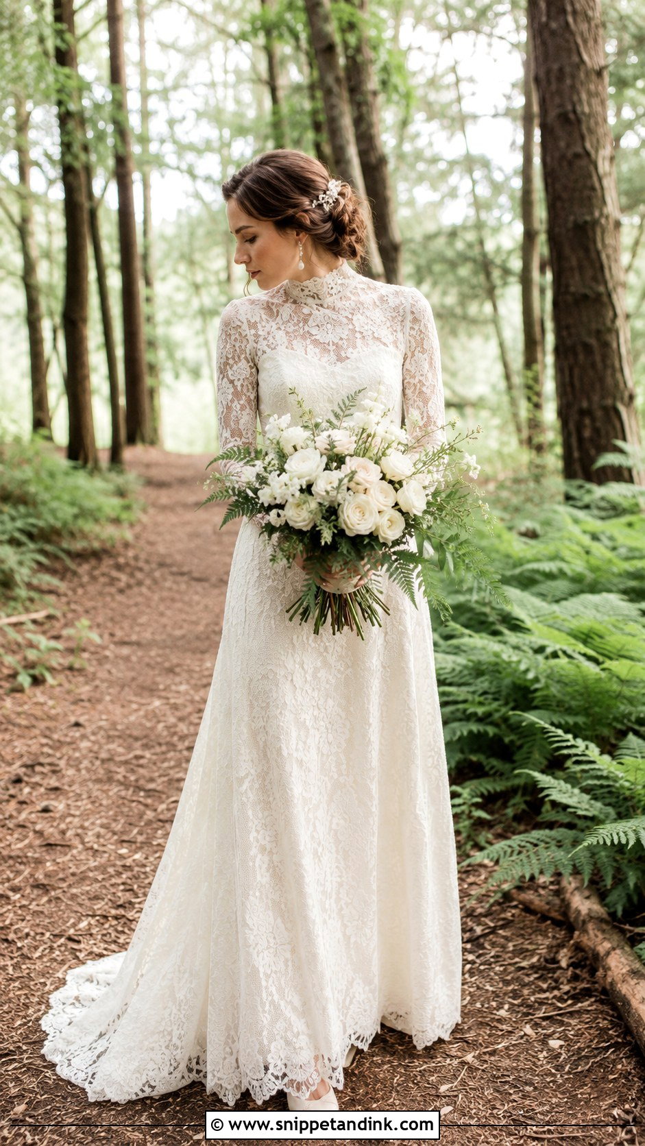 Vintage Lace Wedding Dress With Pearl Accessories - Snippet and Ink - 25 Woodsy Wedding Dress Ideas