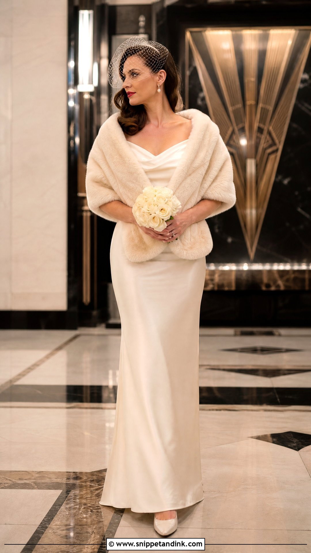 Vintage October Bridal Outfit With Faux Fur Stole - Snippet and Ink - 20 October Bride Ideas