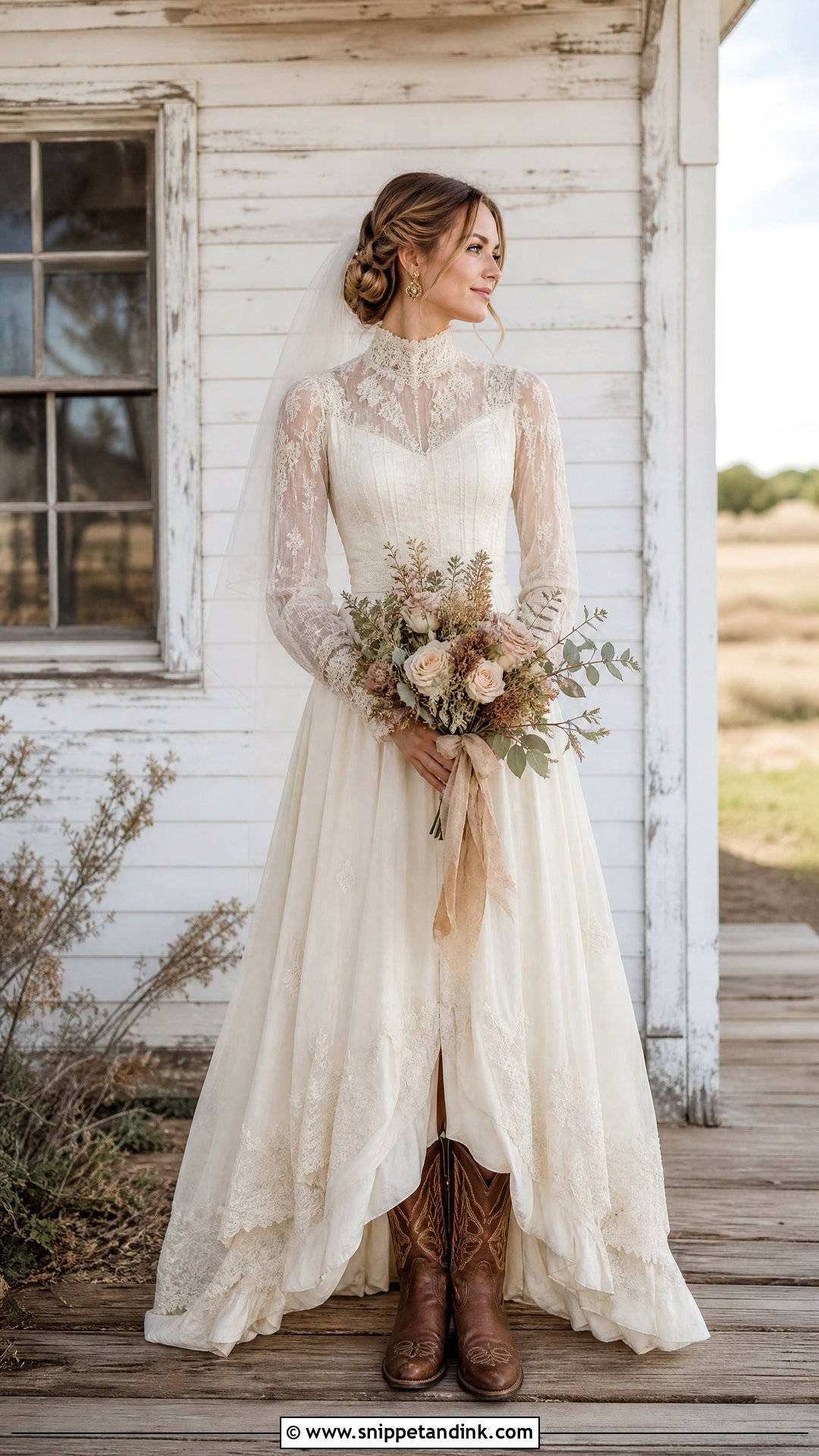 Vintage Prairie Wedding Dress With Cowboy Boots - Snippet and Ink - 20 Wedding Dresses with Cowboy Boots