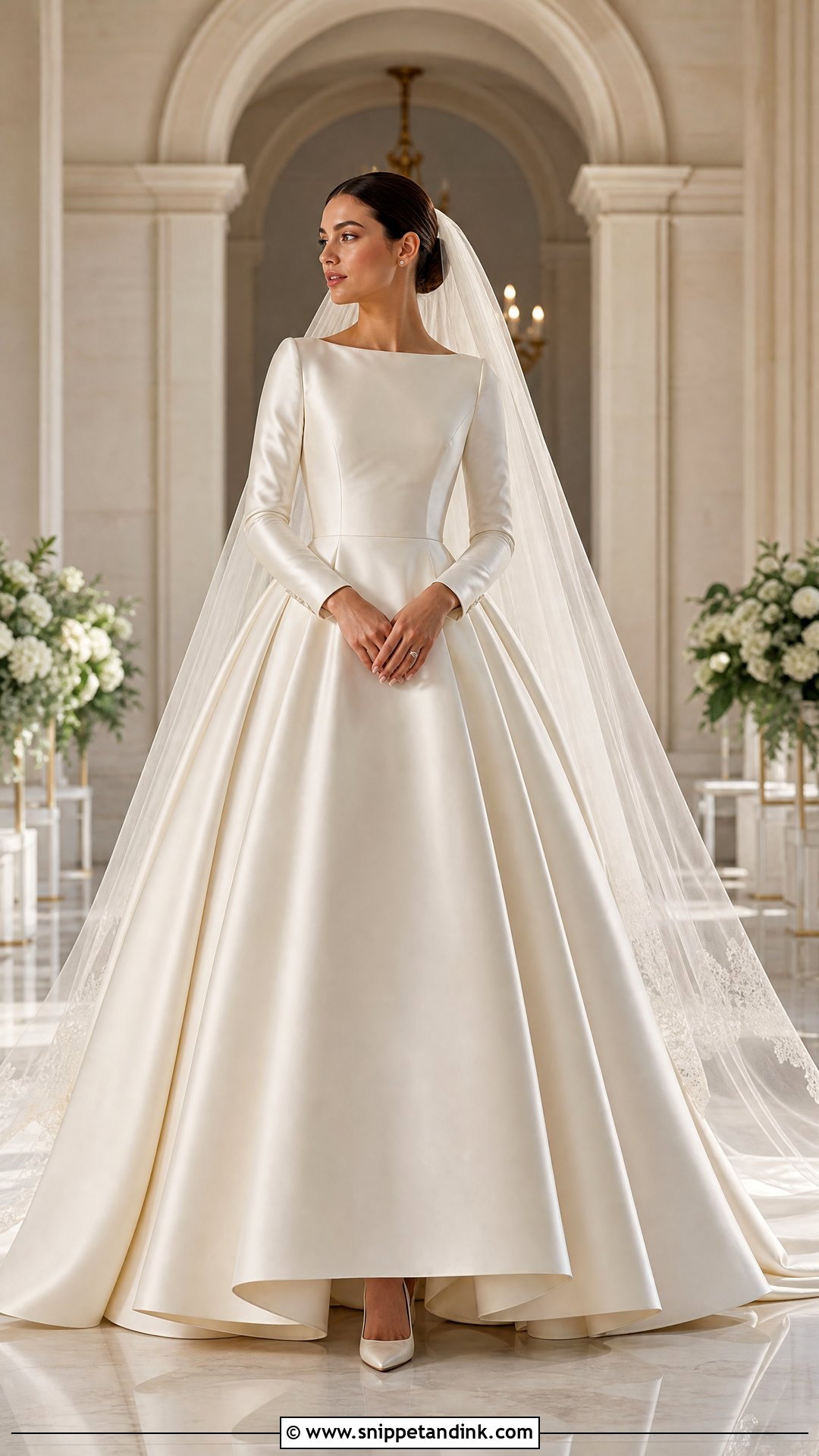 Vintage Satin Ball Gown Wedding Dress - Snippet and Ink - 25 Vintage Long Sleeve Wedding Dress Ideas