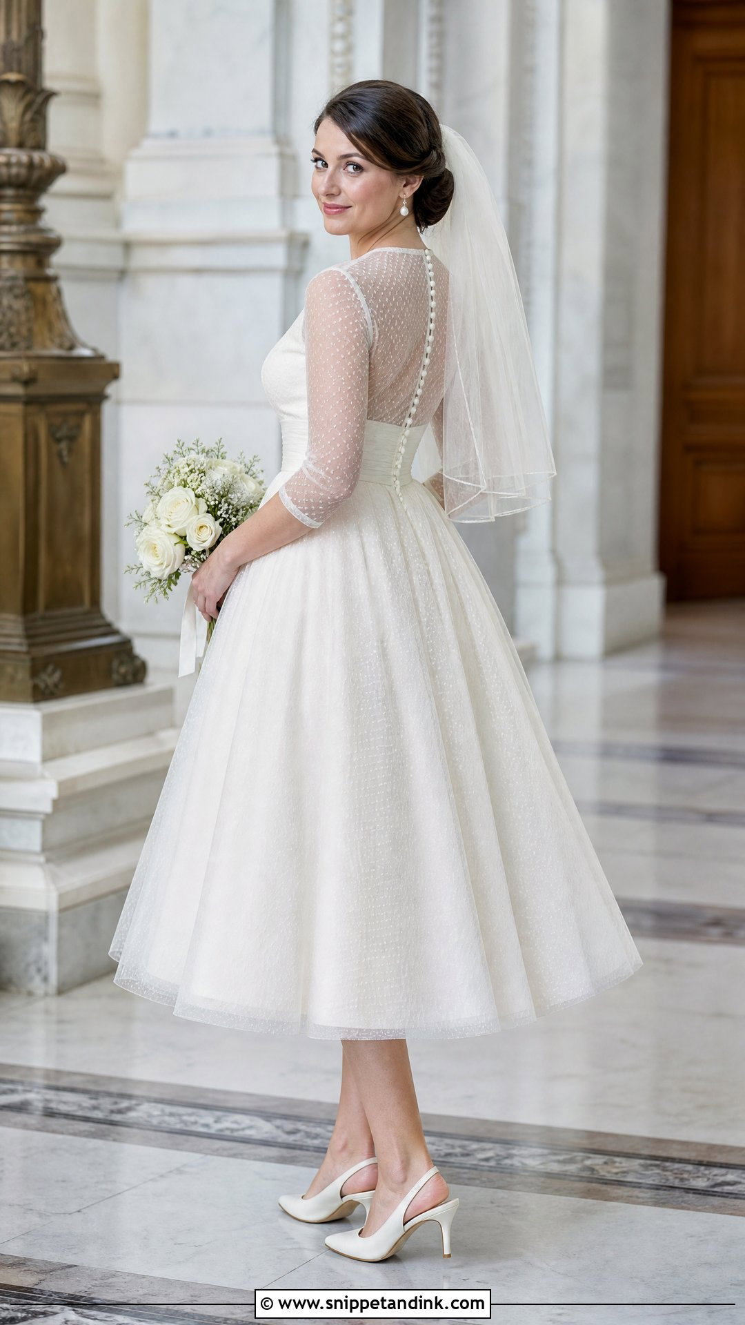 Vintage Sheer Sleeve Tea Length Wedding Dress - Snippet and Ink - 20 Sheer Sleeve Wedding Dress Ideas