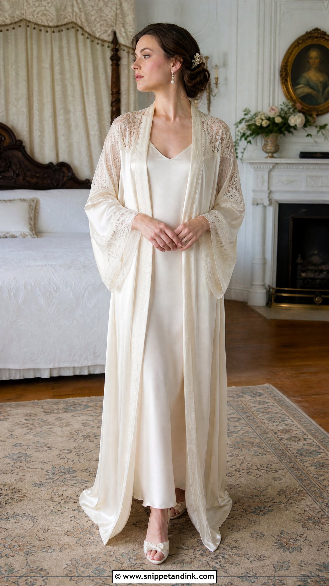 Vintage Silk Bridal Robe With Lace Panels - Snippet and Ink - 20 Silk Bridal Robe Ideas