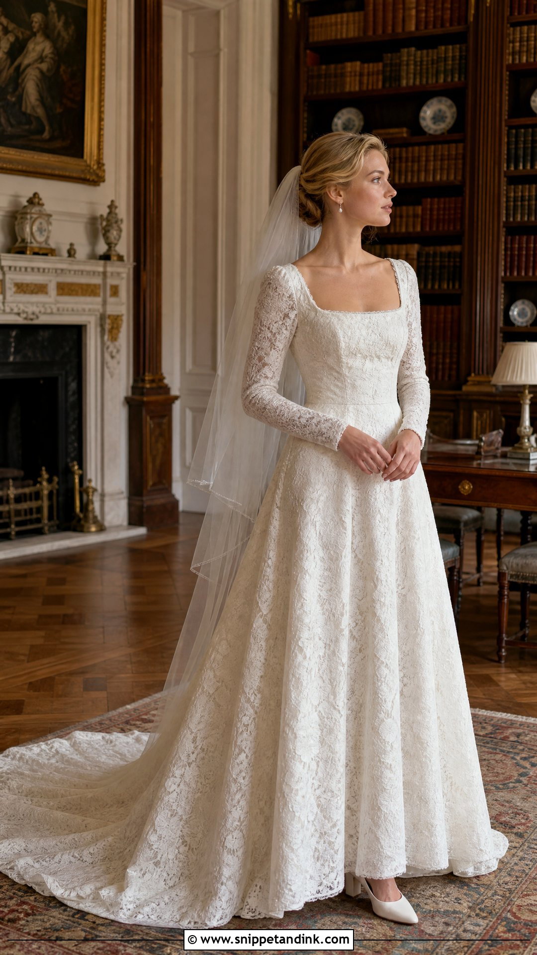 Vintage Square Neck Long Sleeve Wedding Dress - Snippet and Ink - 20 Square Neck Long Sleeve Wedding Dress Ideas